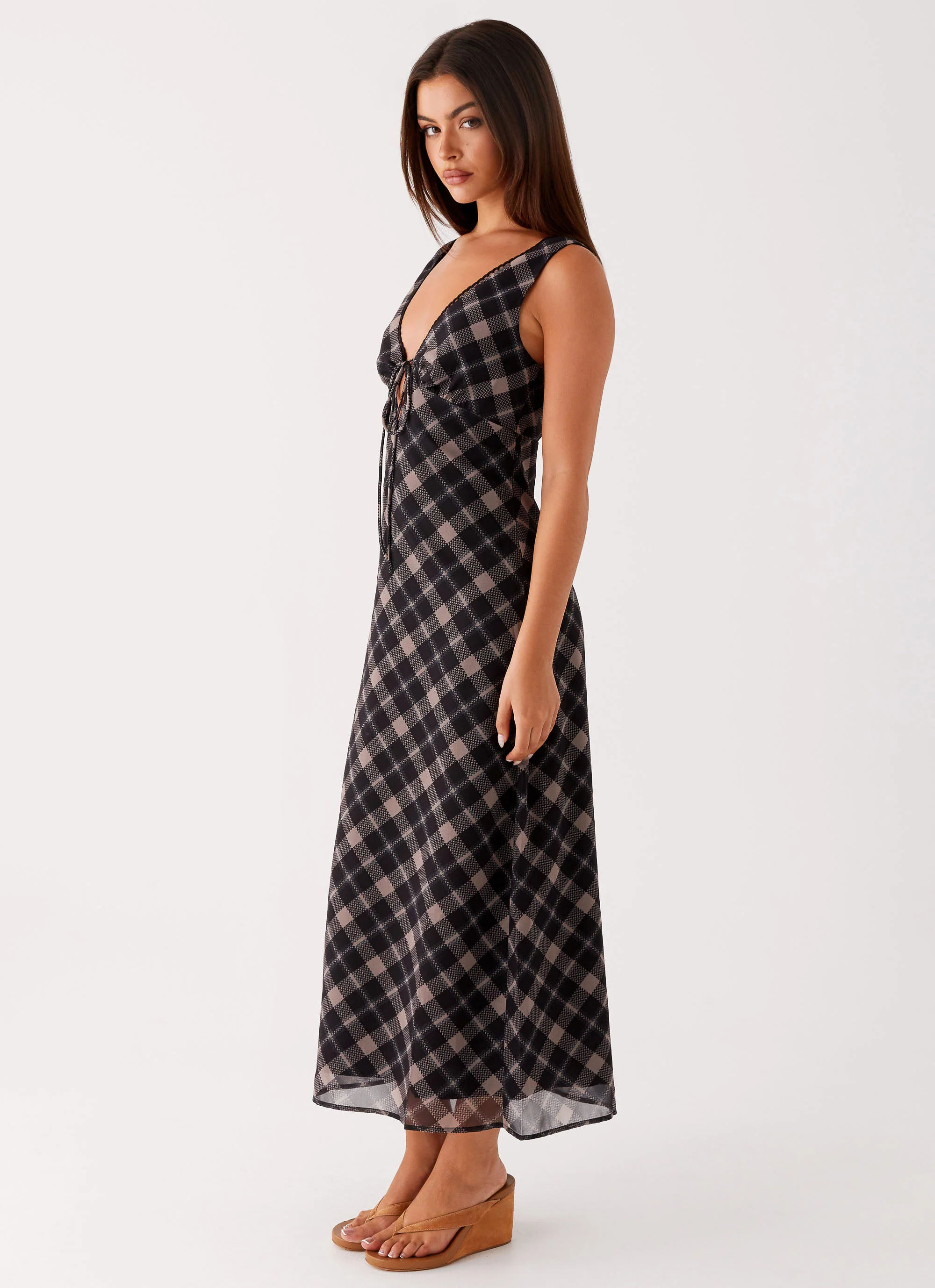 Gianna Midi Dress - Taupe Check