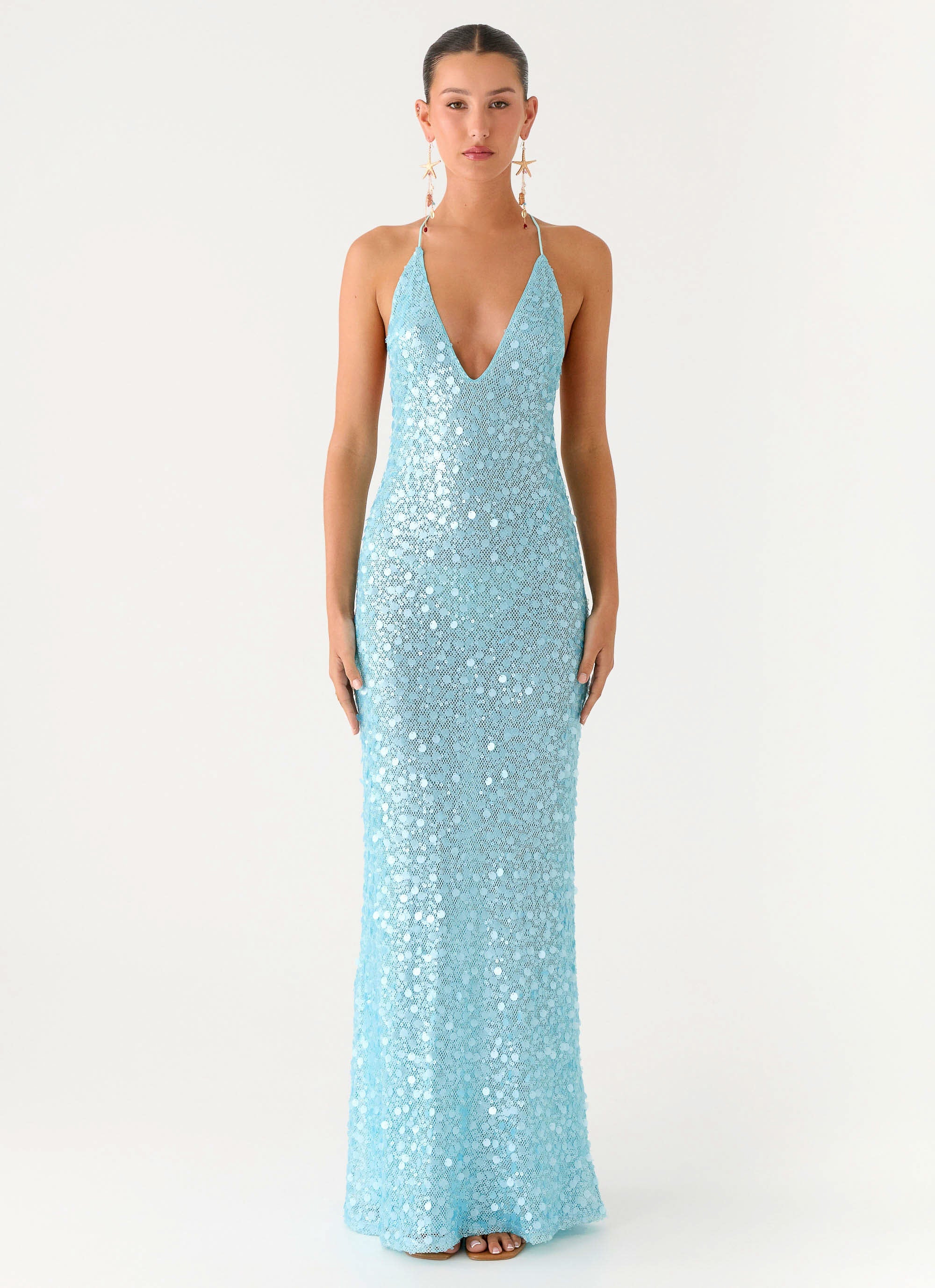 Ocean Views Sequin Maxi Dress - Blue