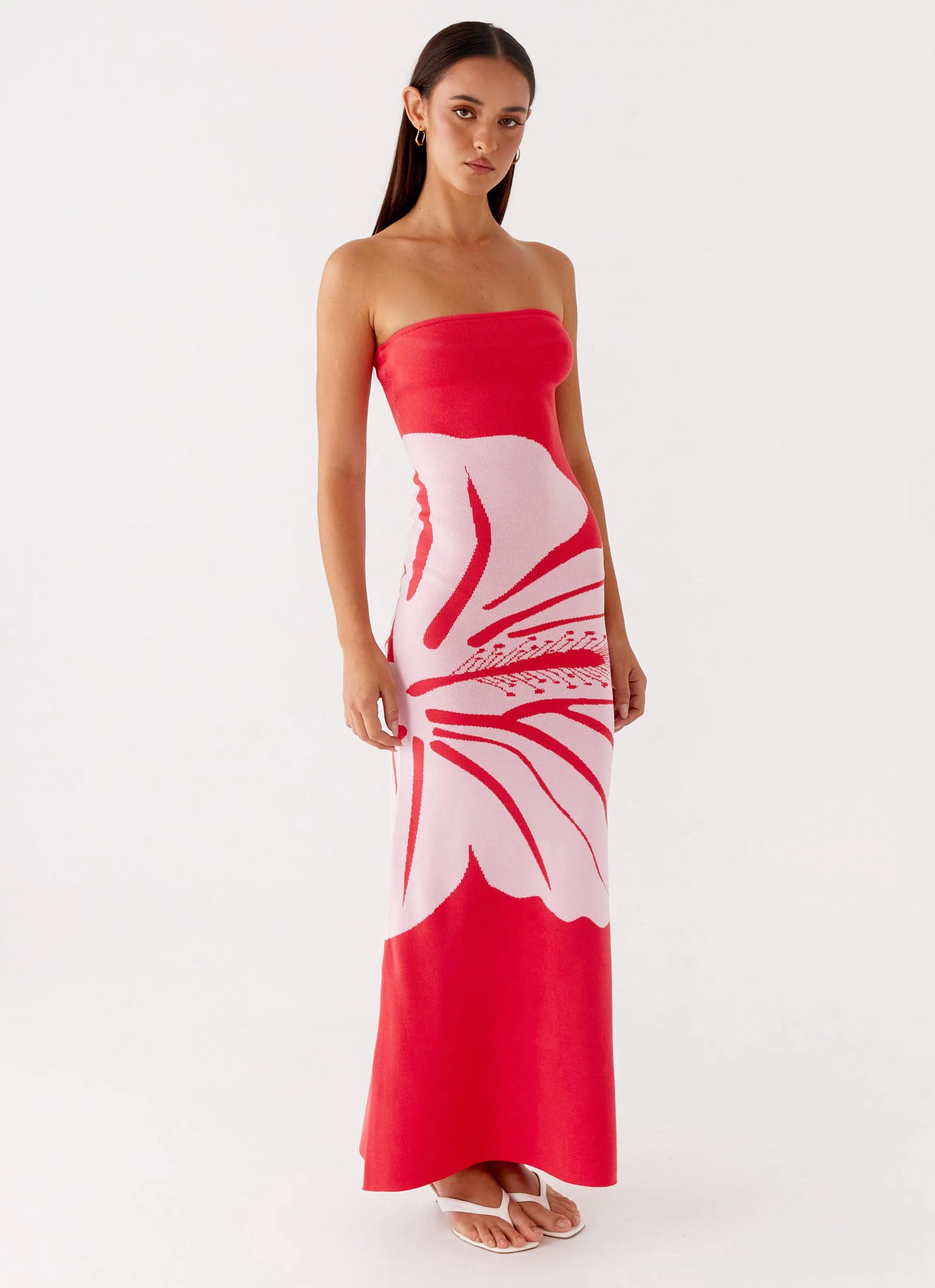 Jala Strapless Knit Maxi Dress - Red Floral