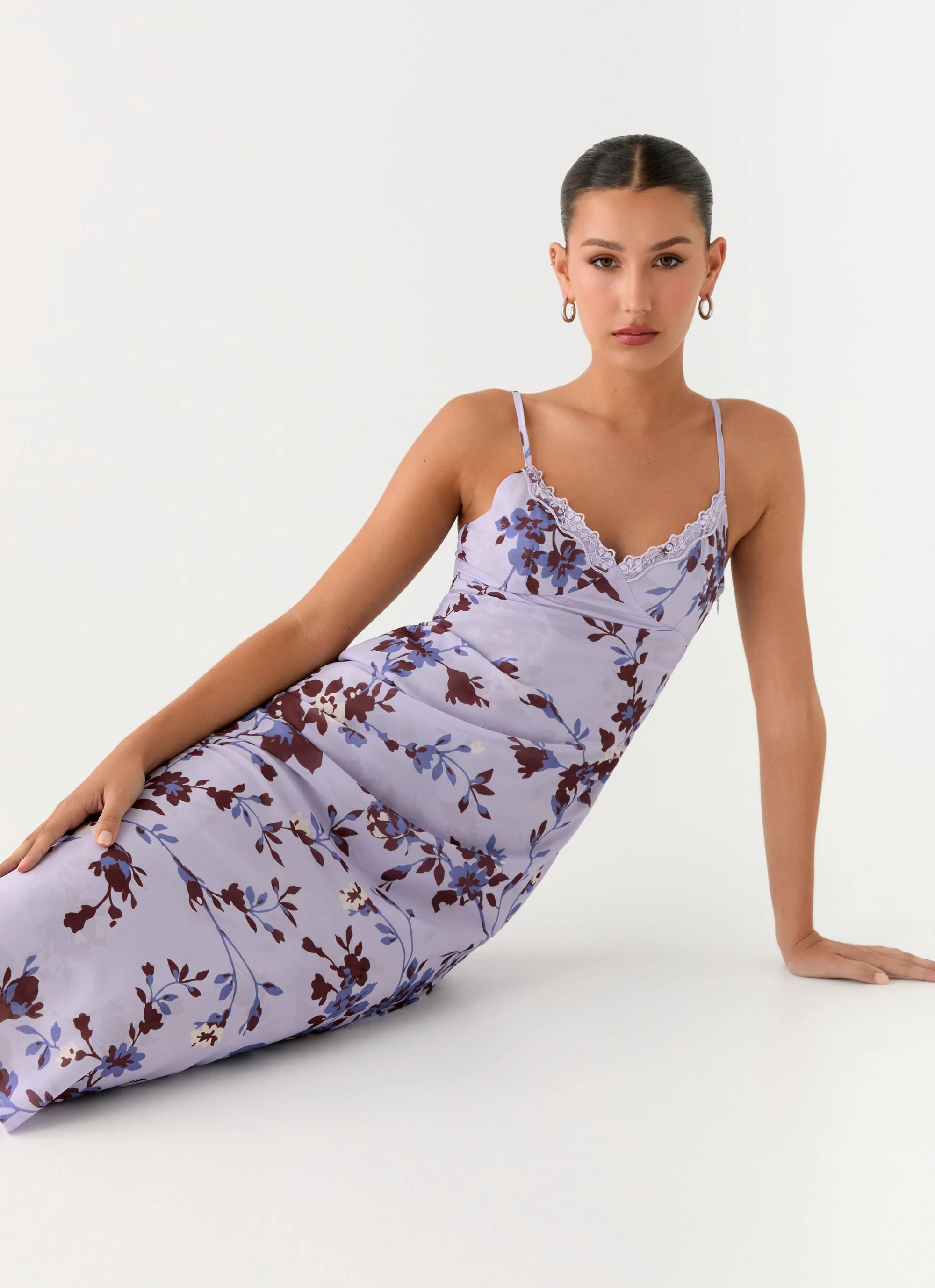 Bluma Lace Trim Midi Dress - Antique Lilac Floral