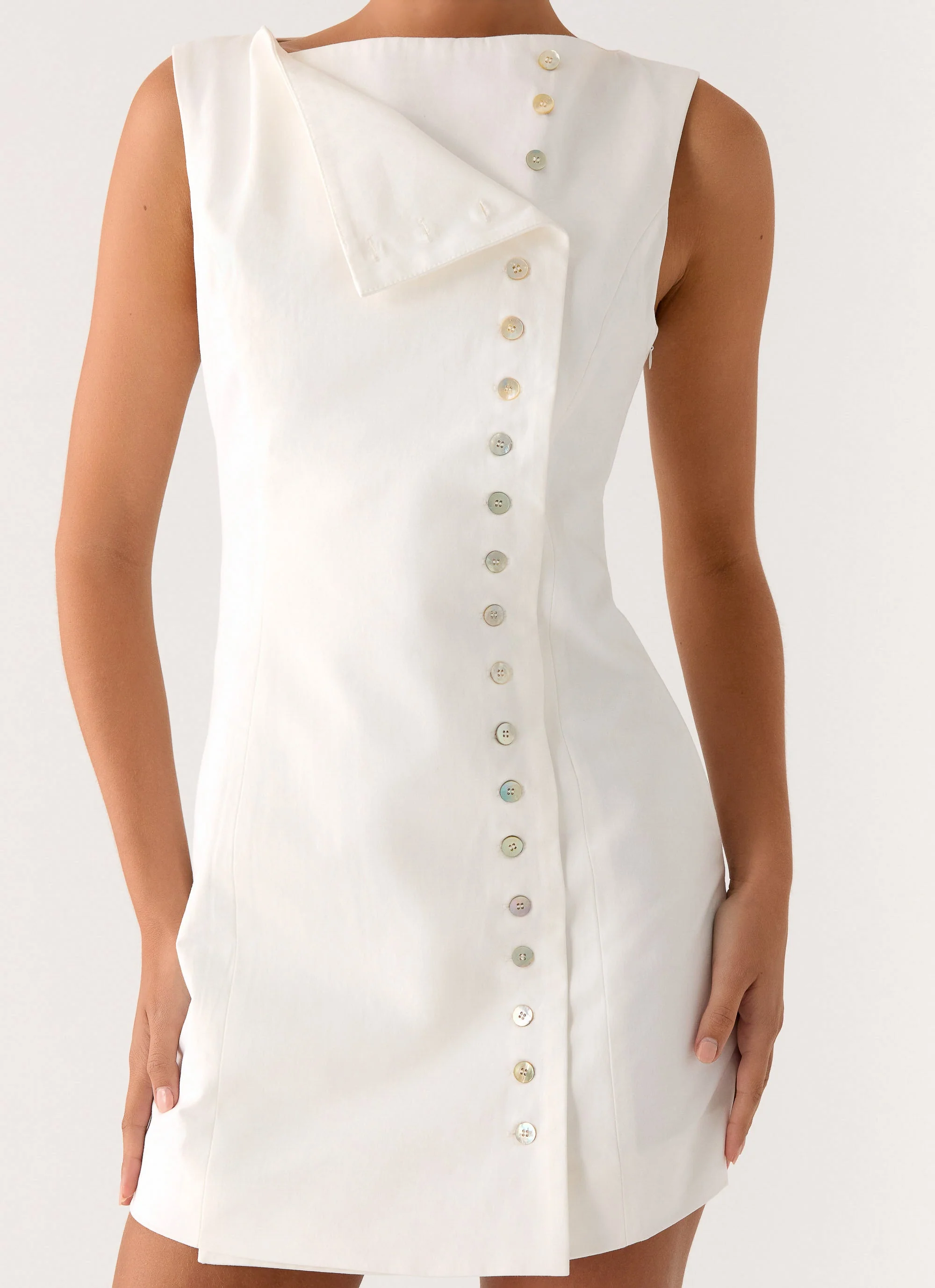 Golden Touch Cotton Mini Dress - White