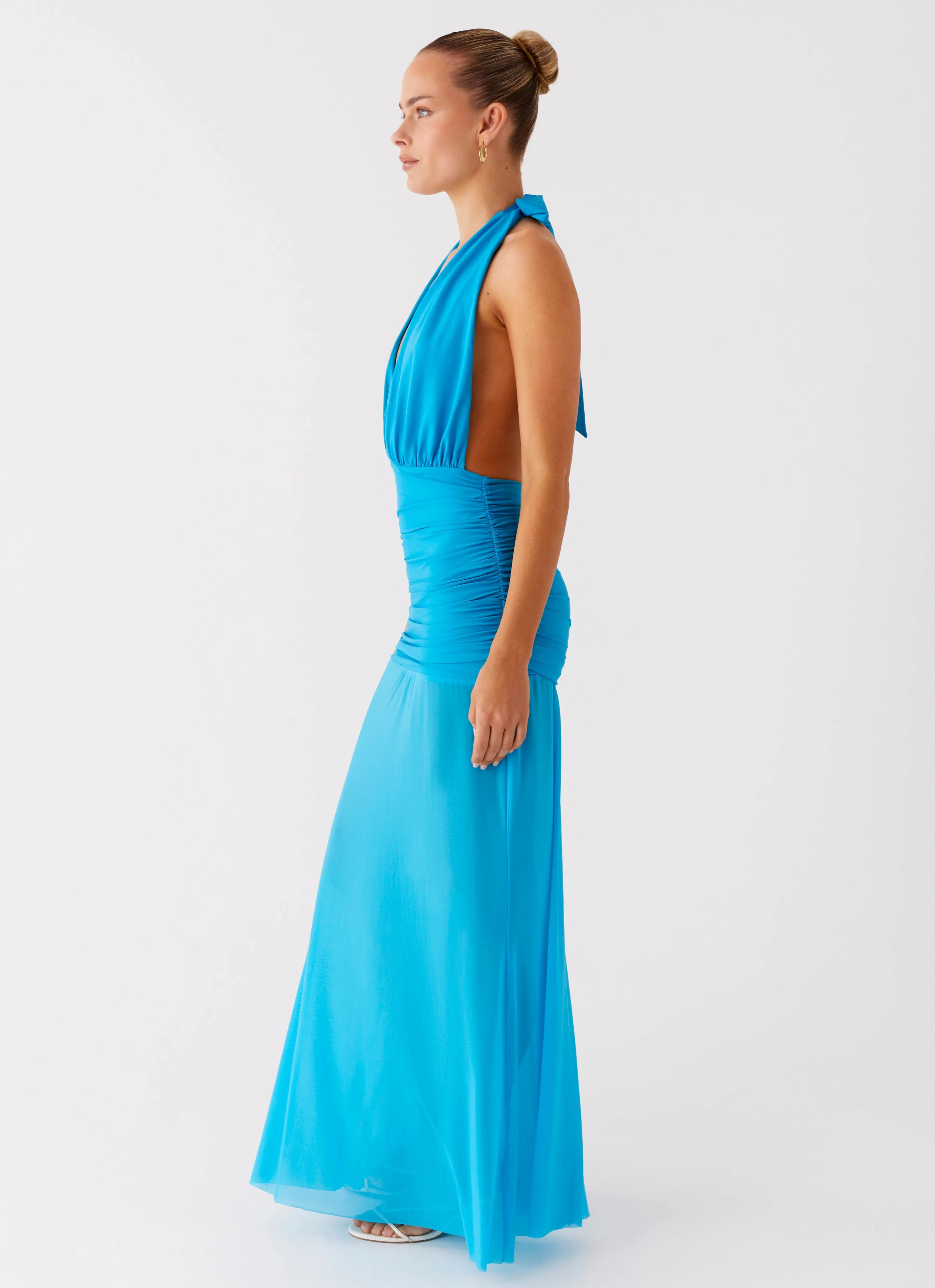 Dilemma Halter Maxi Dress - Turquoise Blue