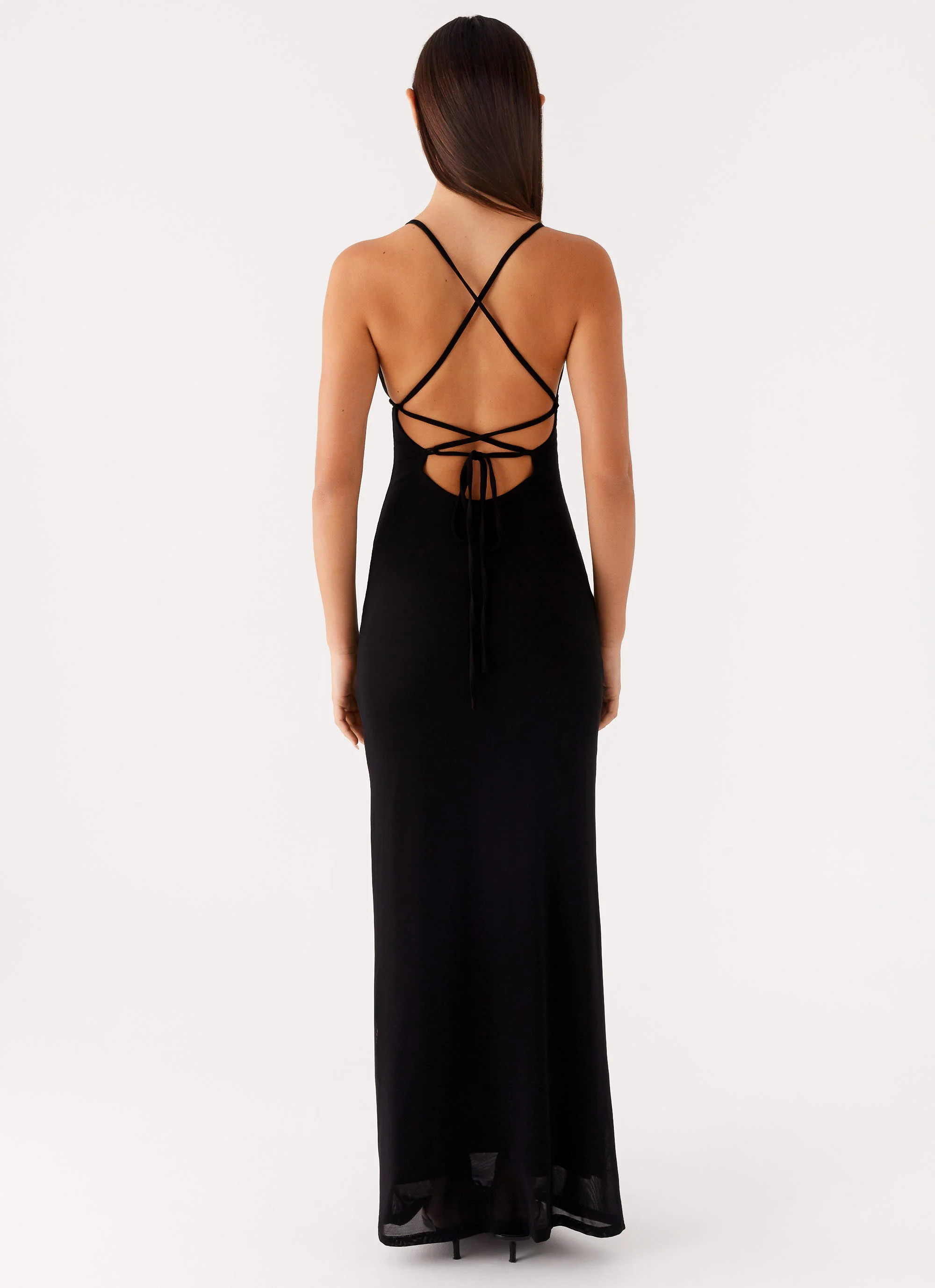 Beki Beaded Mesh Maxi Dress - Black