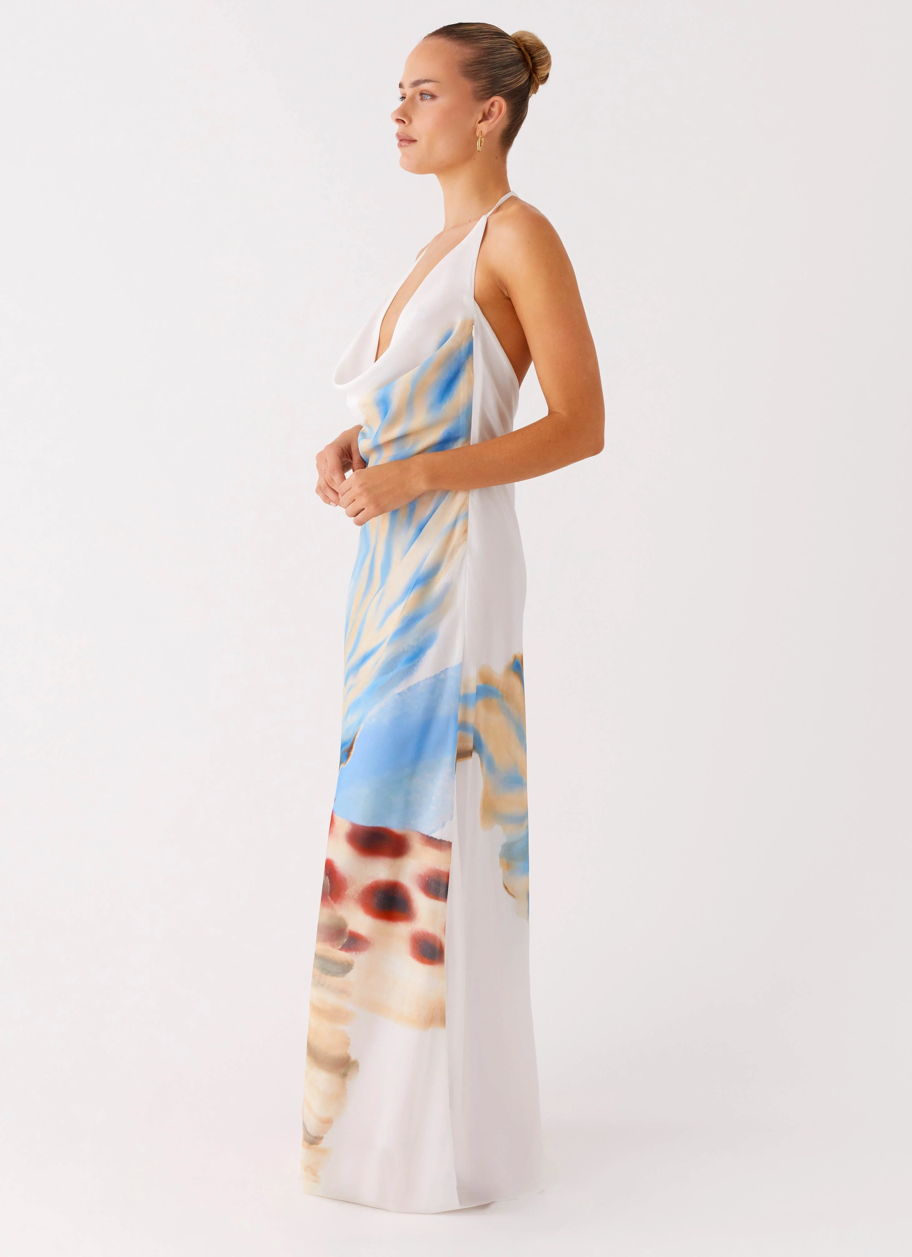 Stars Align Cowl Maxi Dress - White Sea Bloom
