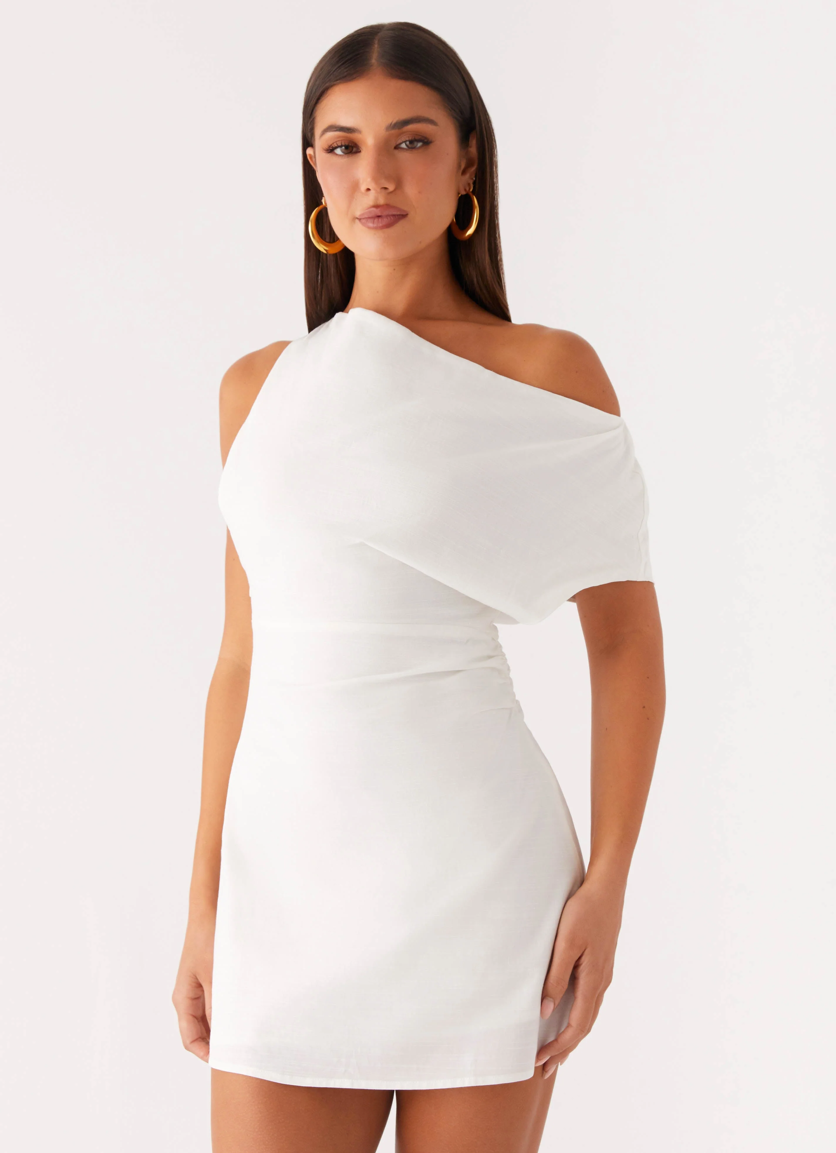 Moonlight Oasis Asymmetrical Mini Dress - Off White