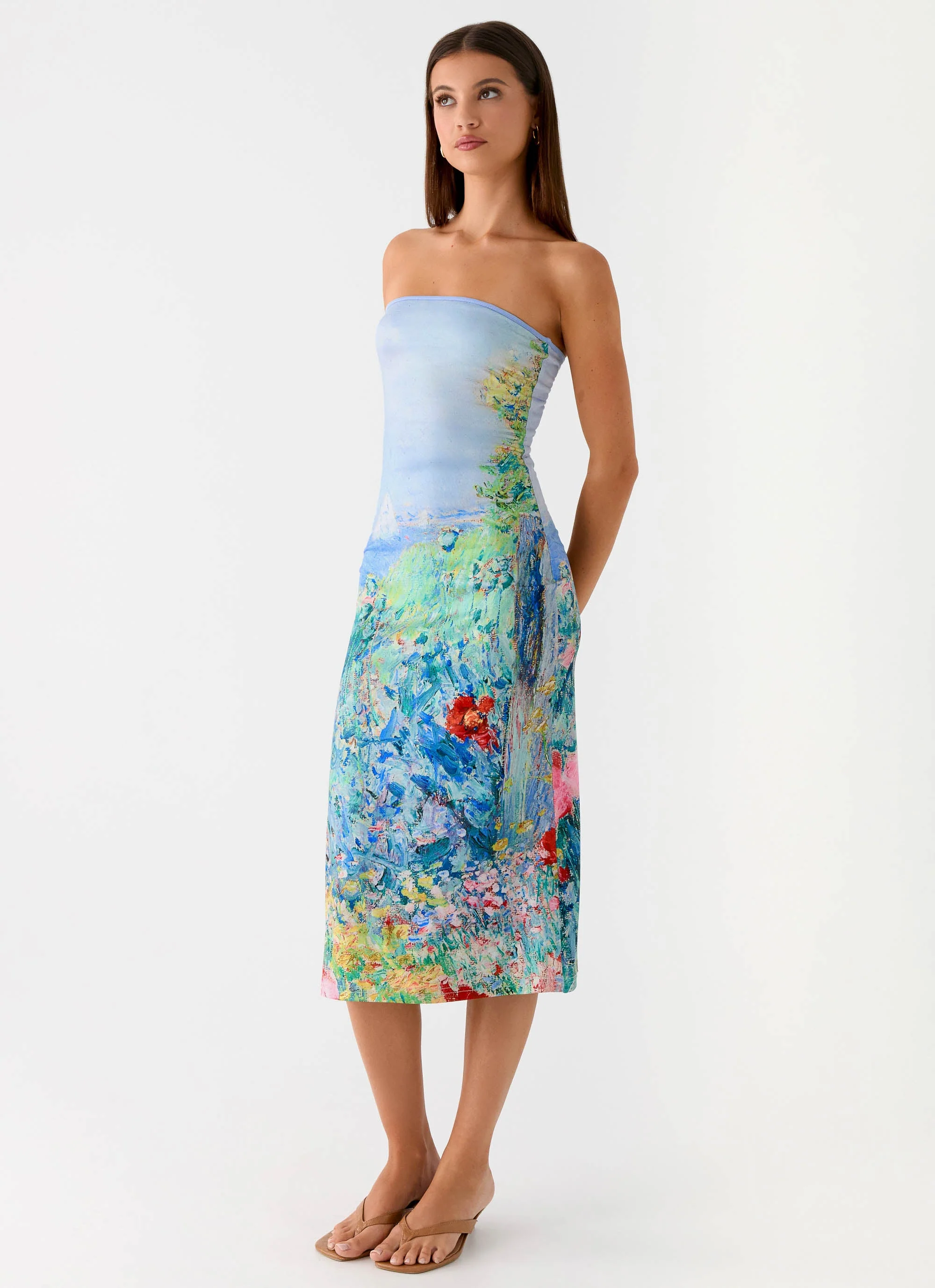 Niko Strapless Midi Dress - Spring Garden