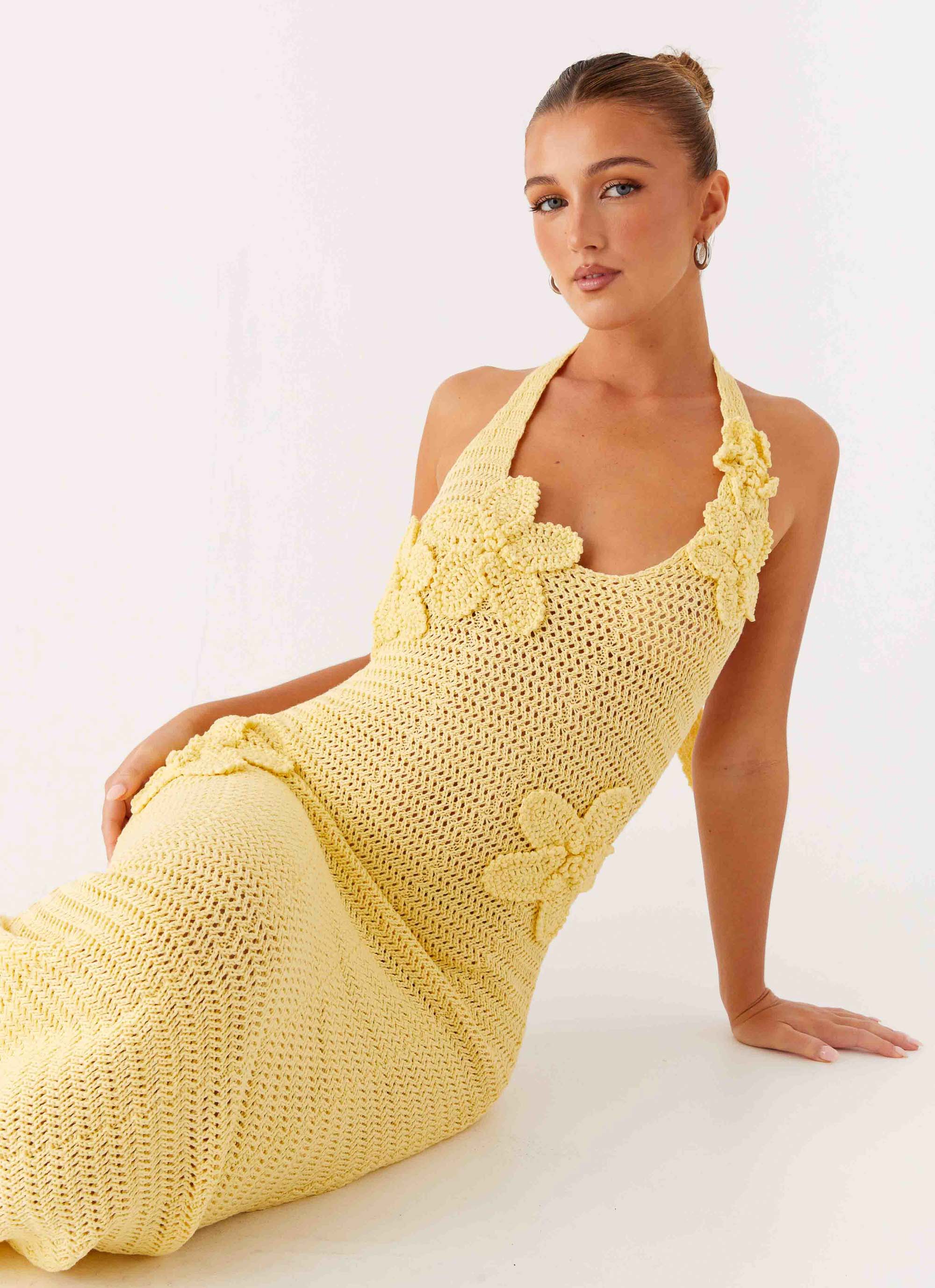 Novalee Flower Crochet Maxi Dress - Yellow