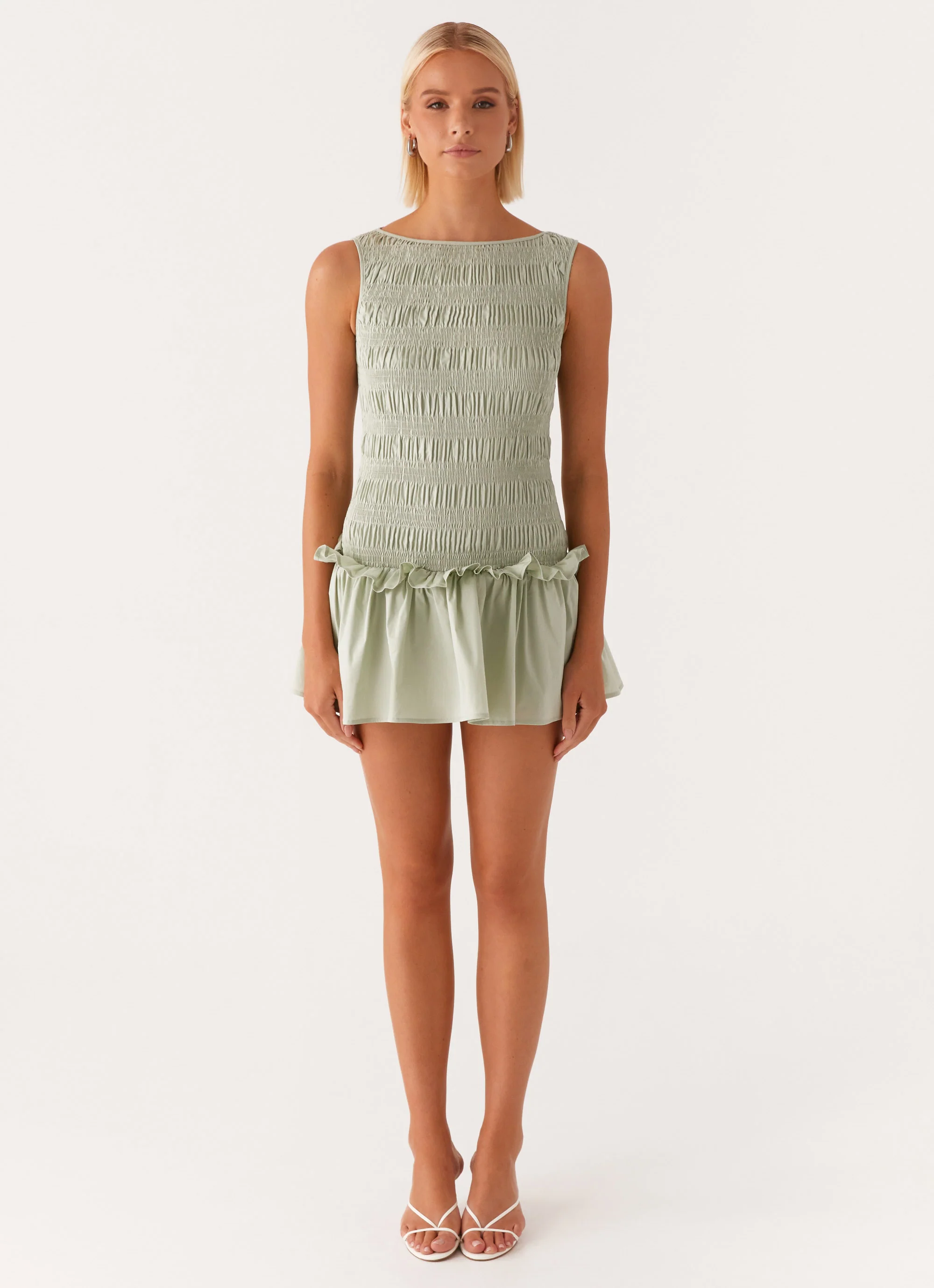 Garden Kisses Shirred Mini Dress - Sage