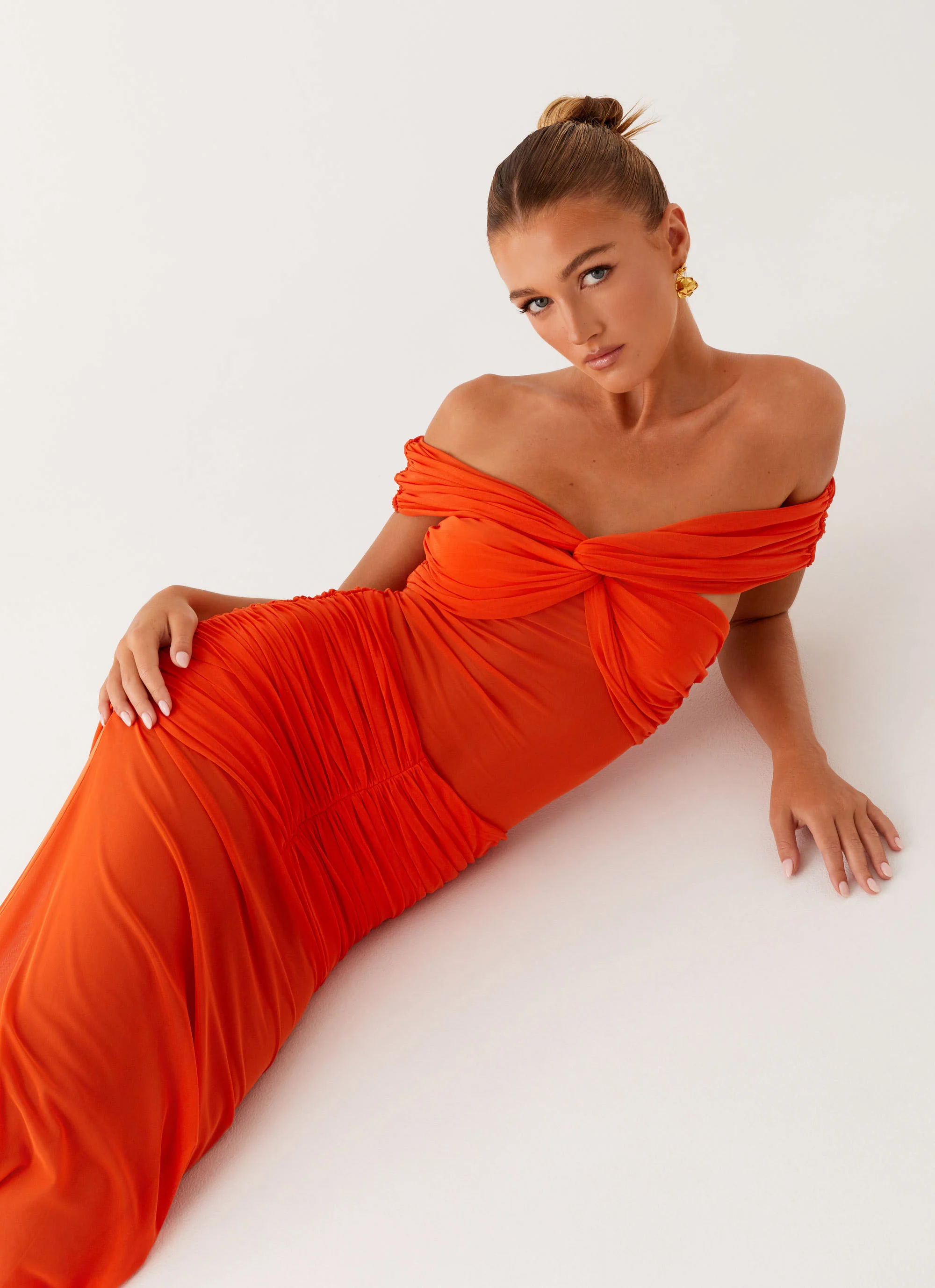 Charming Off Shoulder Maxi Dress - Orange