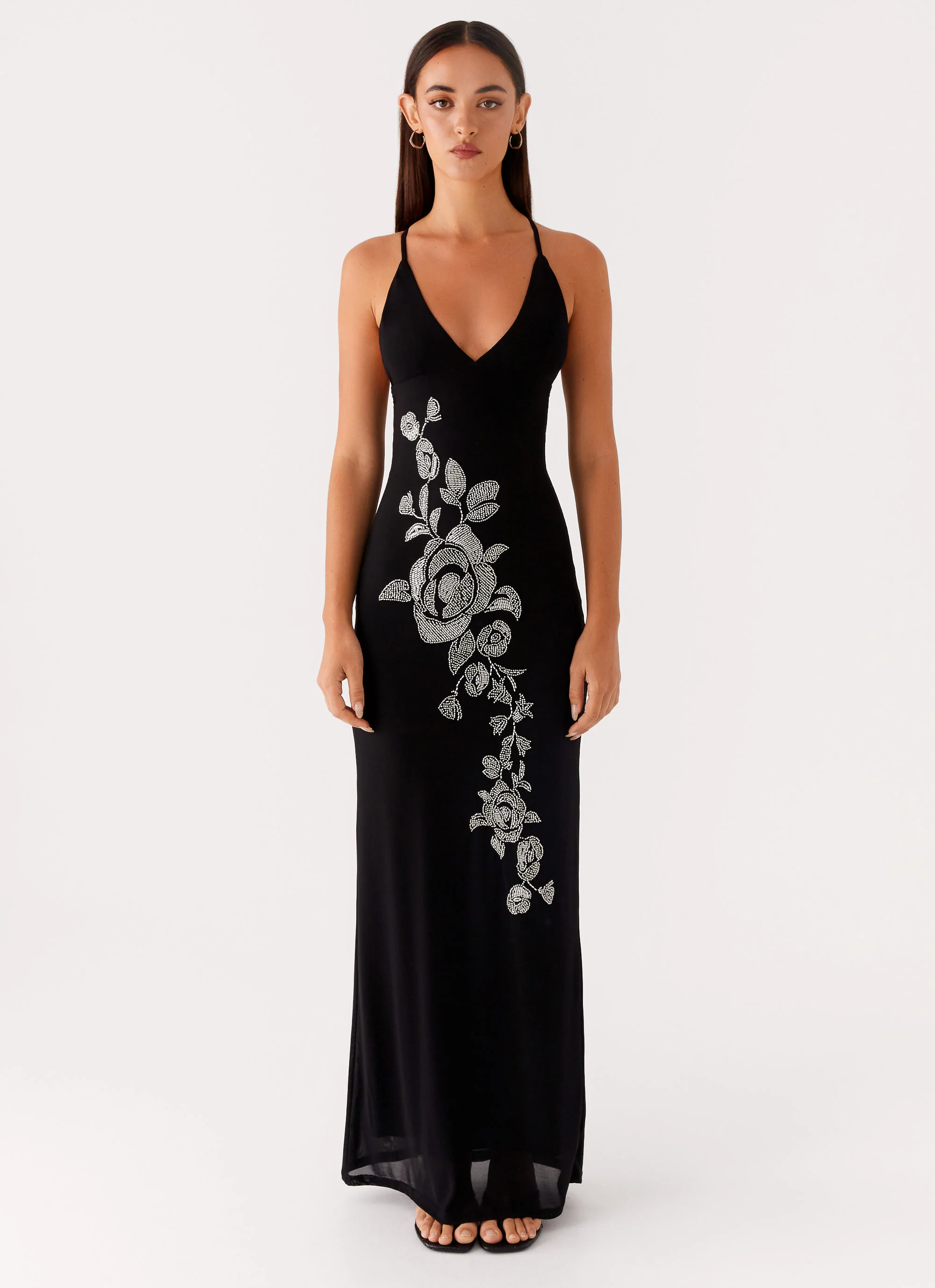 Beki Beaded Mesh Maxi Dress - Black