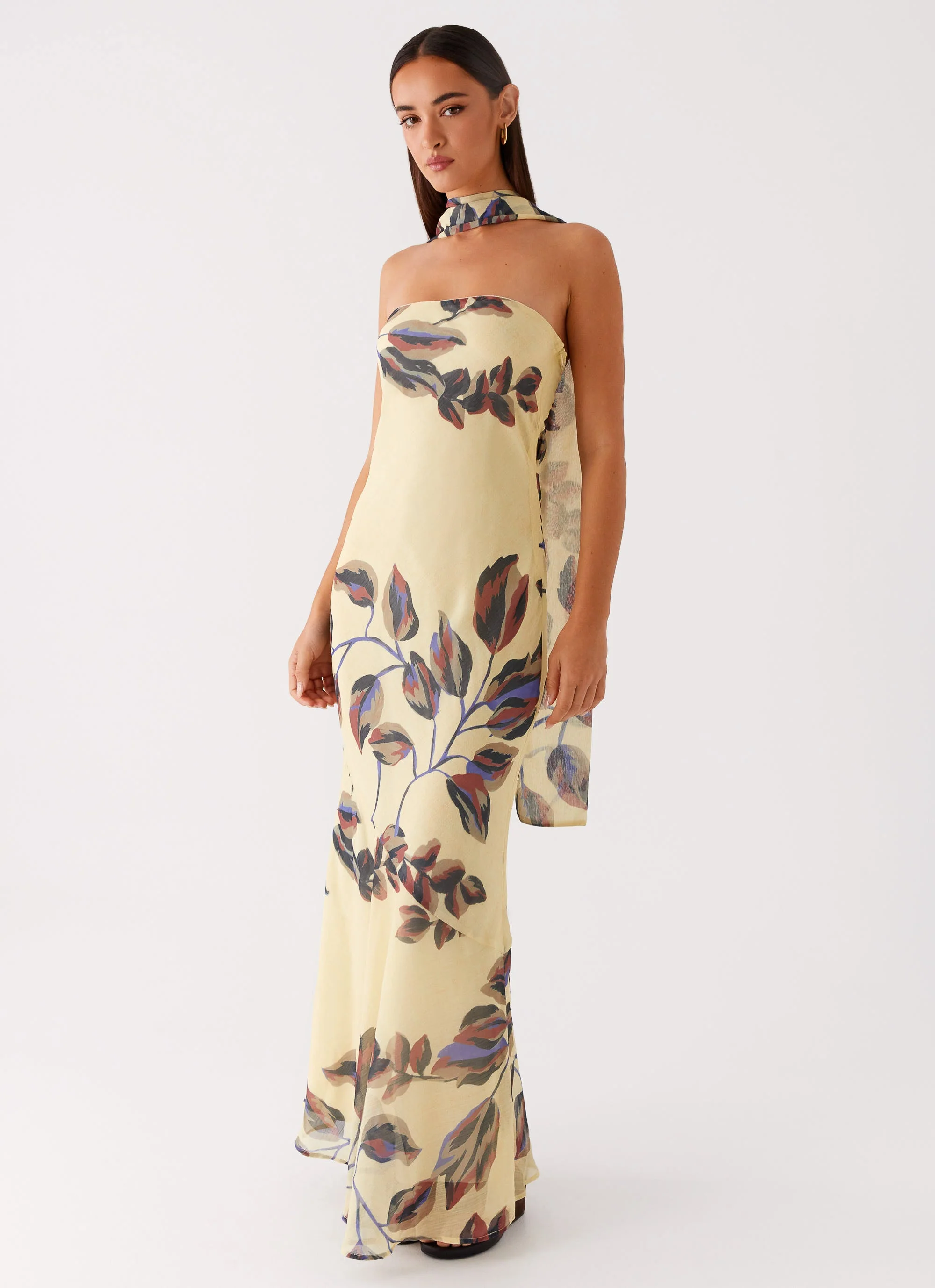 Under The Pagoda Maxi Dress - Buttercream Leaf Print