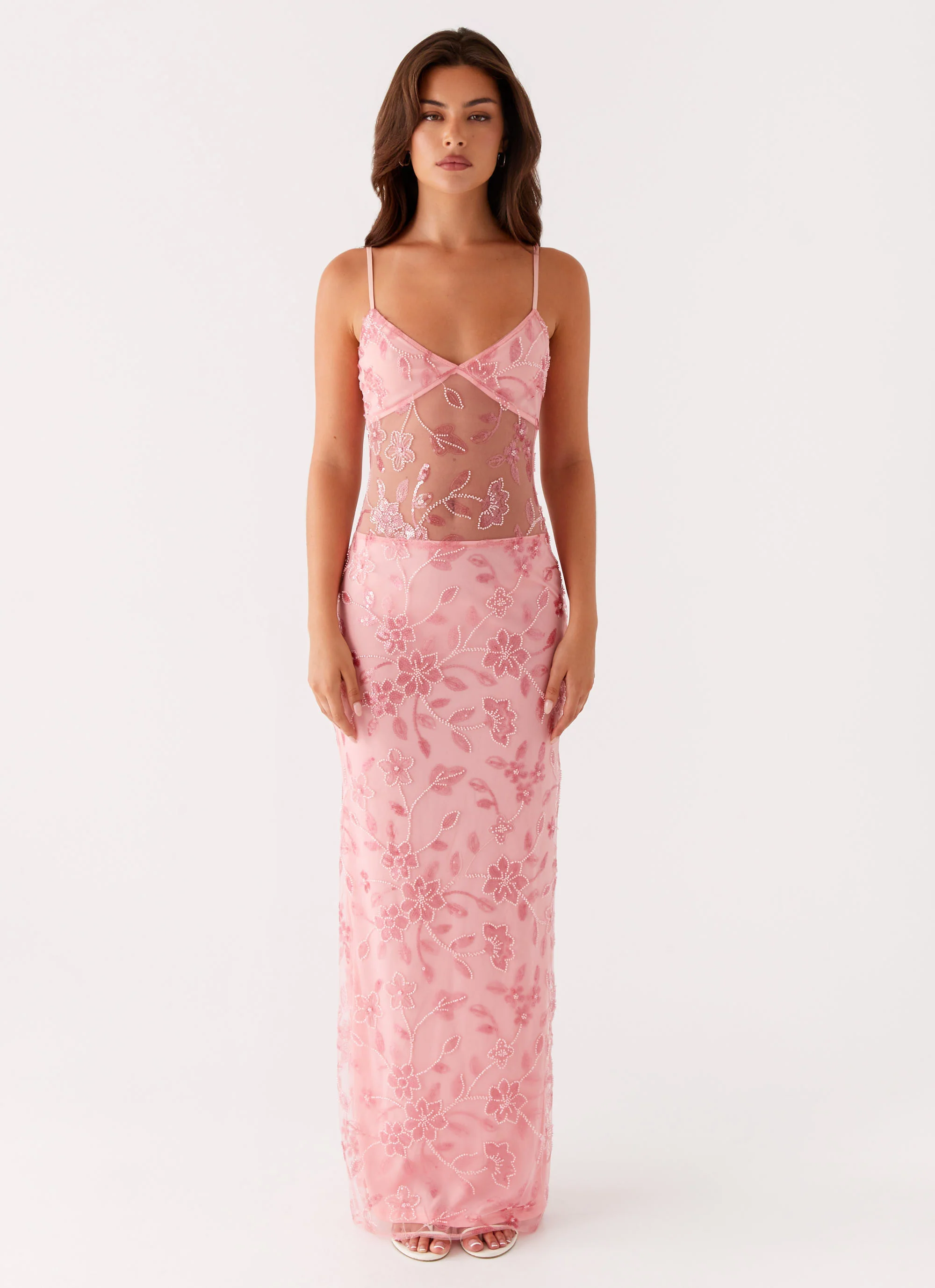 Akira Beaded Maxi Dress - Pink Orange