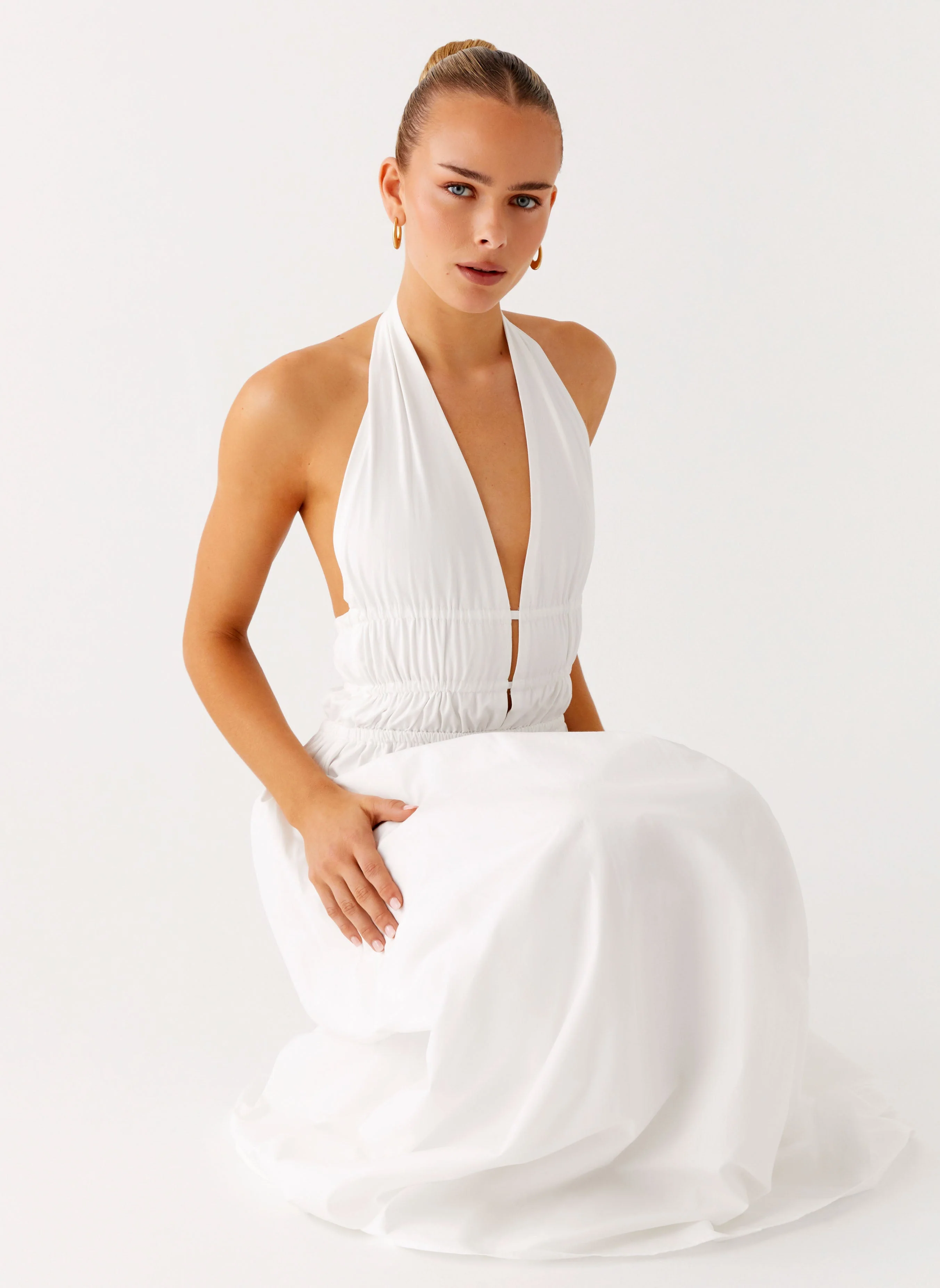 Figaro Halter Maxi Dress - White