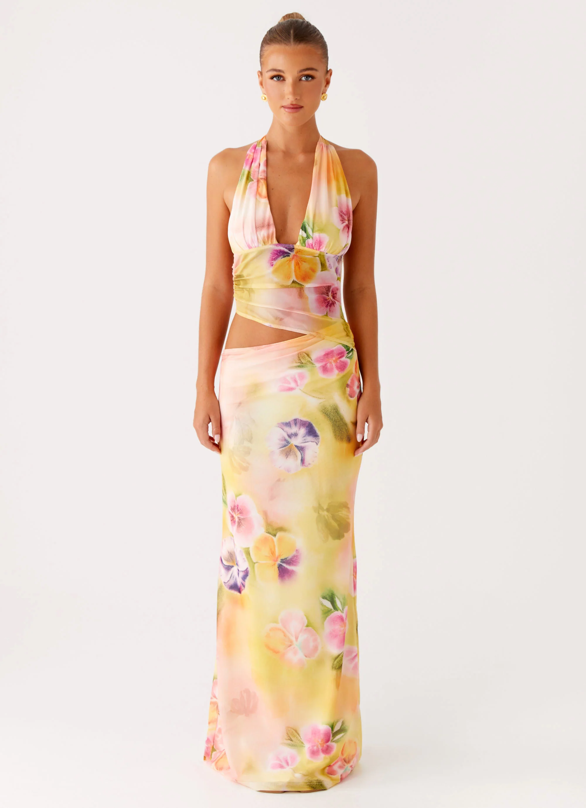 Main Act Halter Maxi Dress - Sunburst Floral