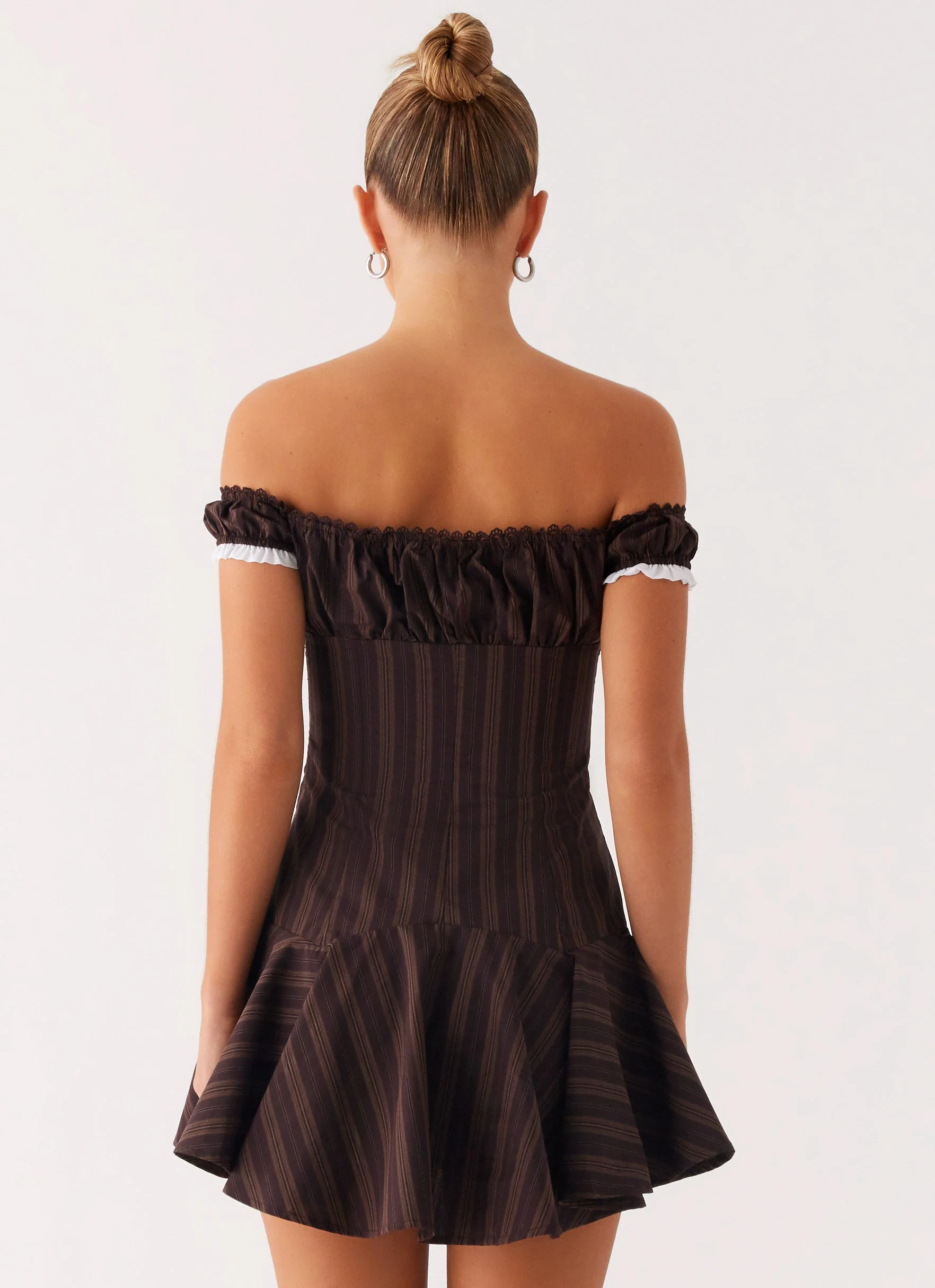 Jumana Off Shoulder Mini Dress - Toffee Stripe