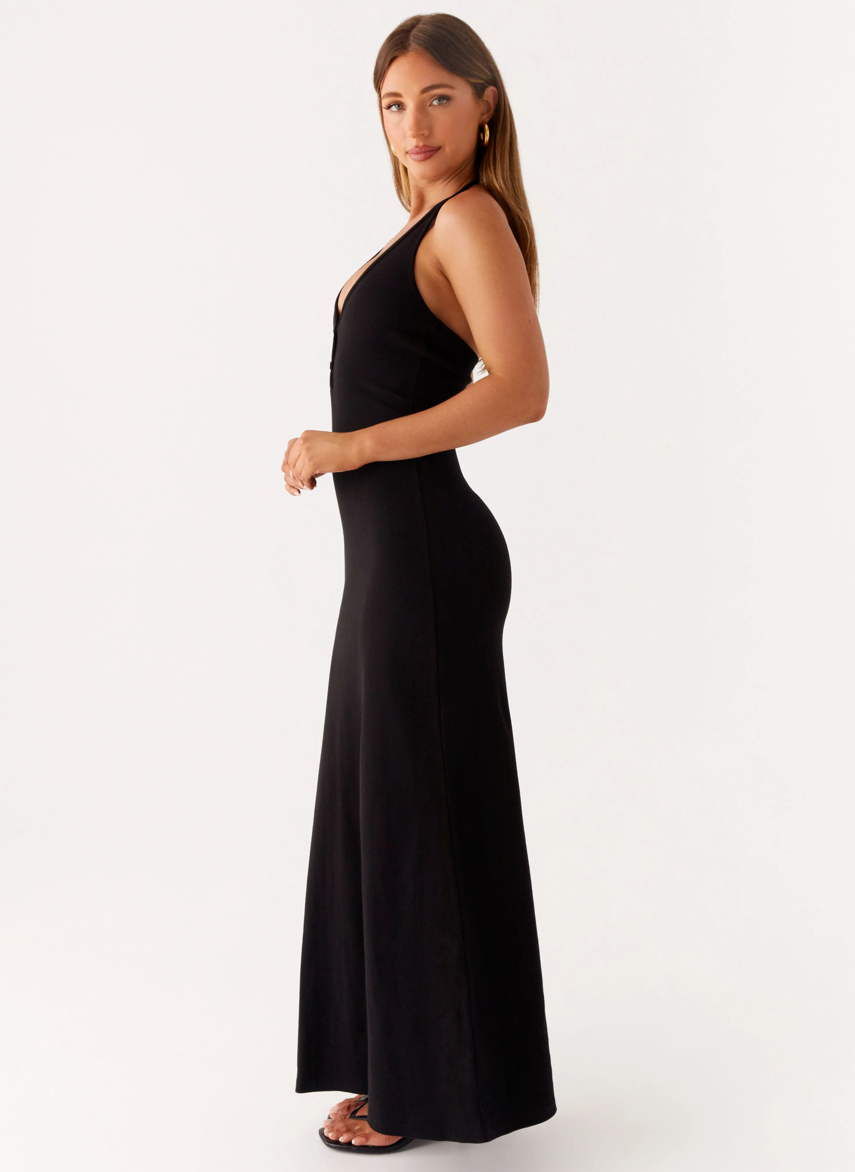 Yaselle Button Front Maxi Dress - Black