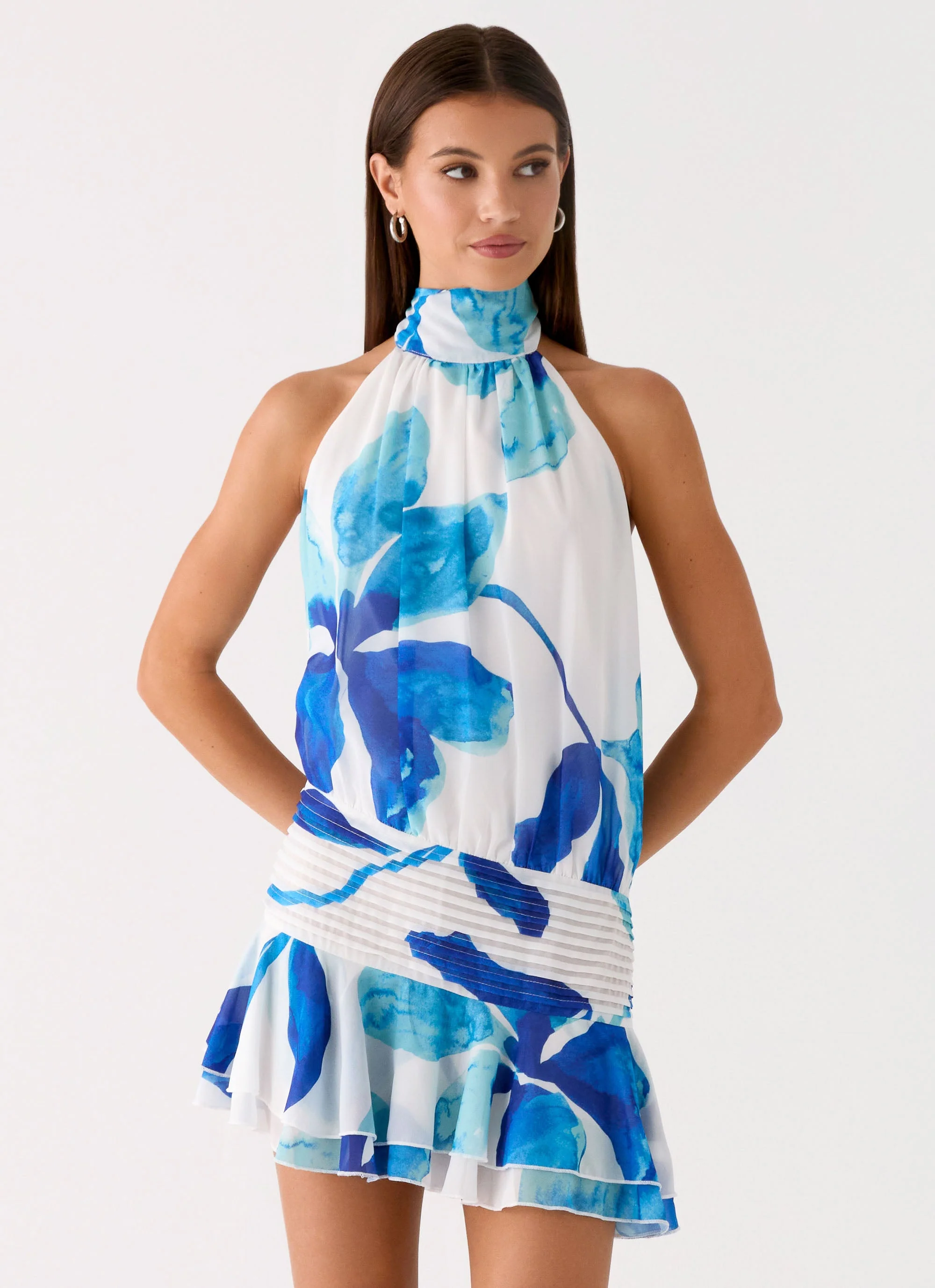 Willow Chiffon Mini Dress - Cerulean Bloom