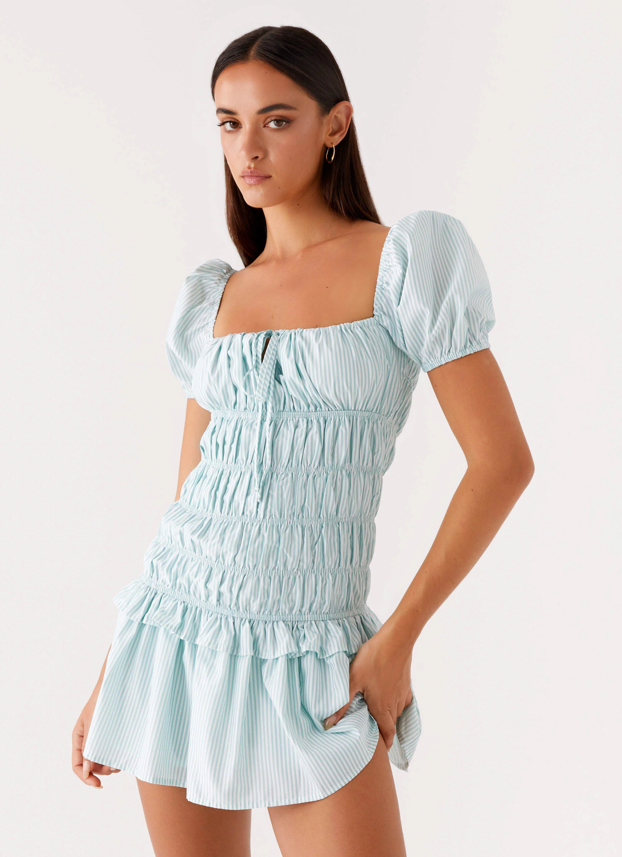 Yolene Mini Dress - Green Gingham