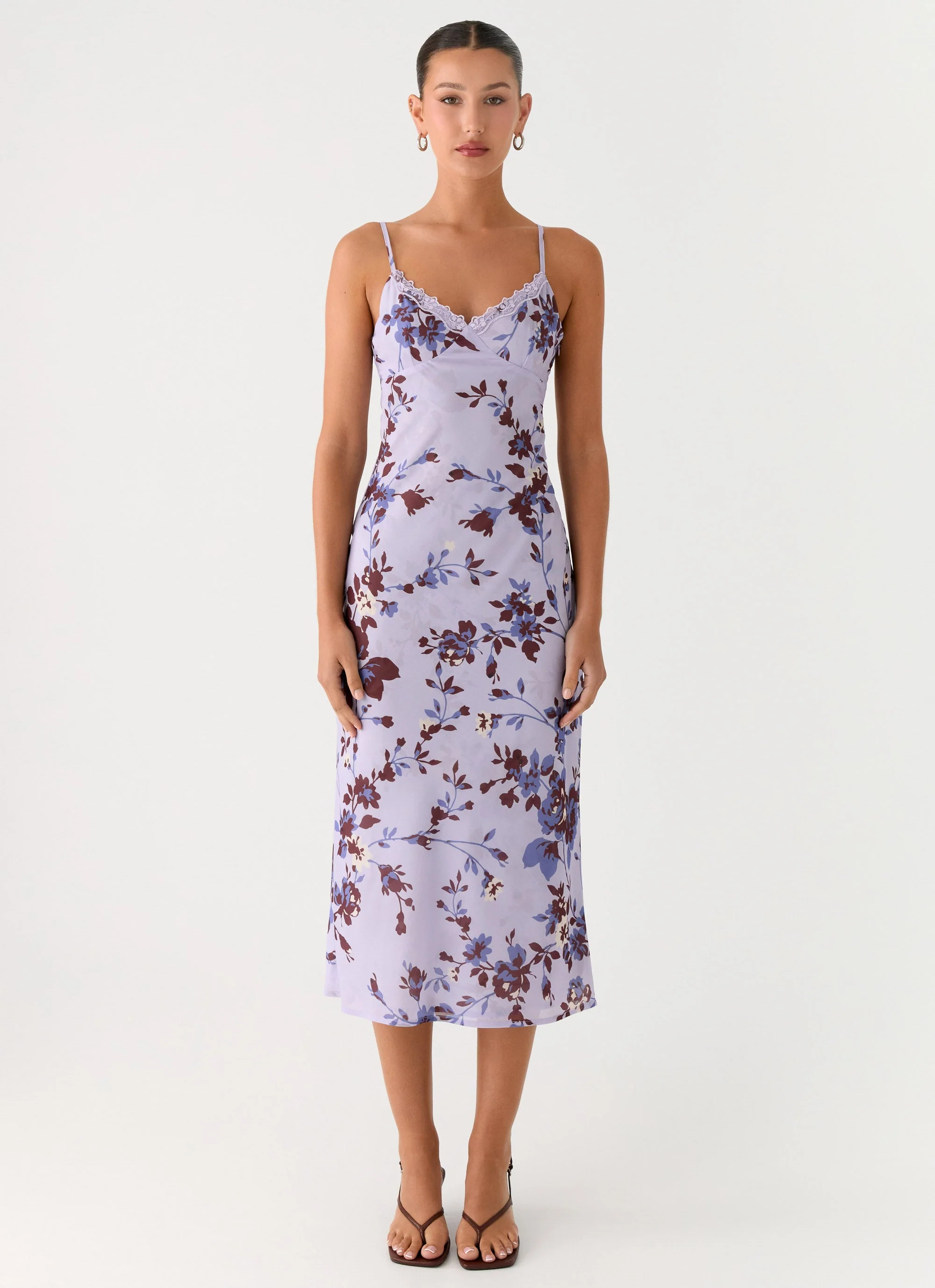 Bluma Lace Trim Midi Dress - Antique Lilac Floral