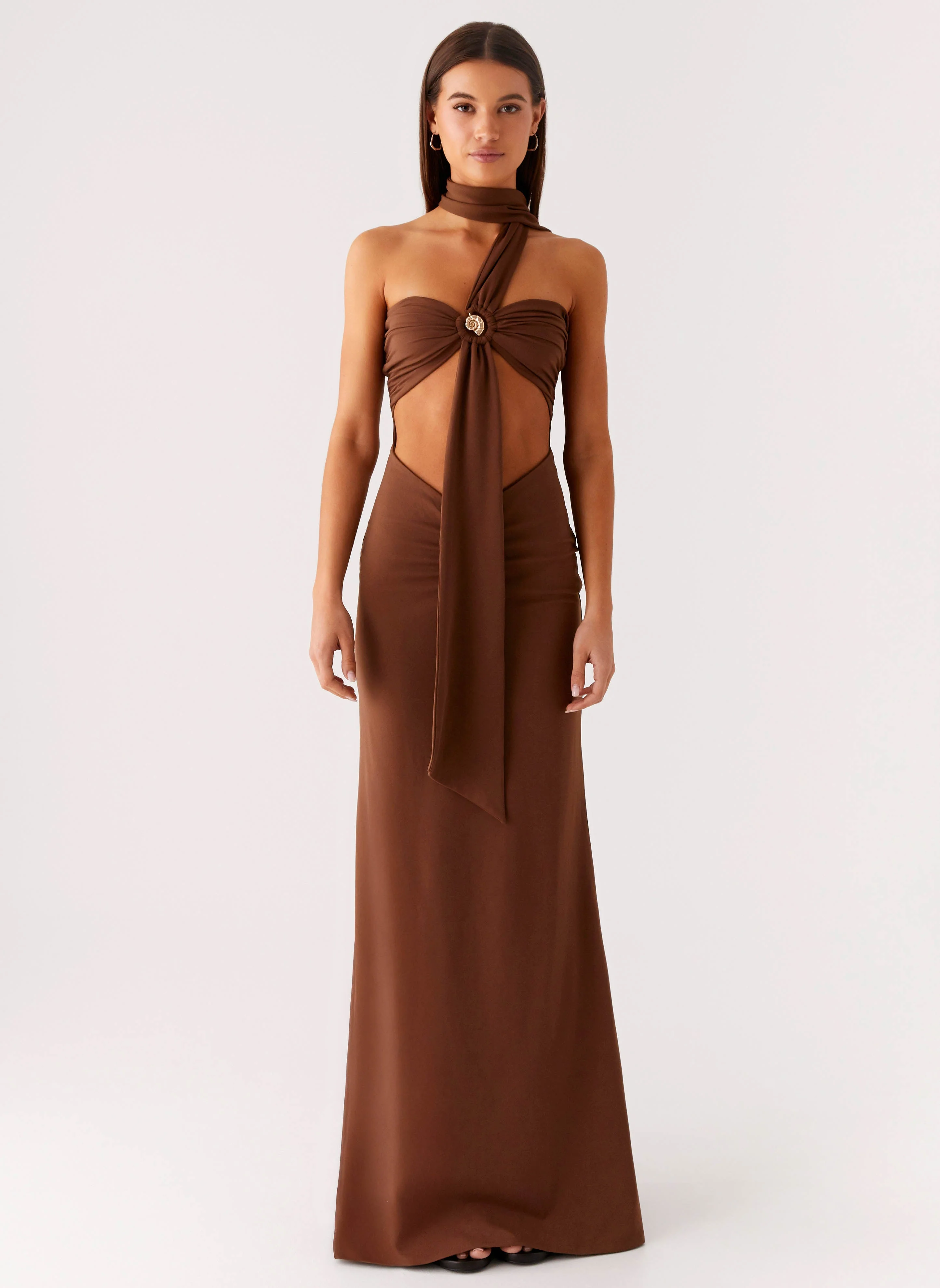 Olive Bloom Maxi Dress - Chocolate