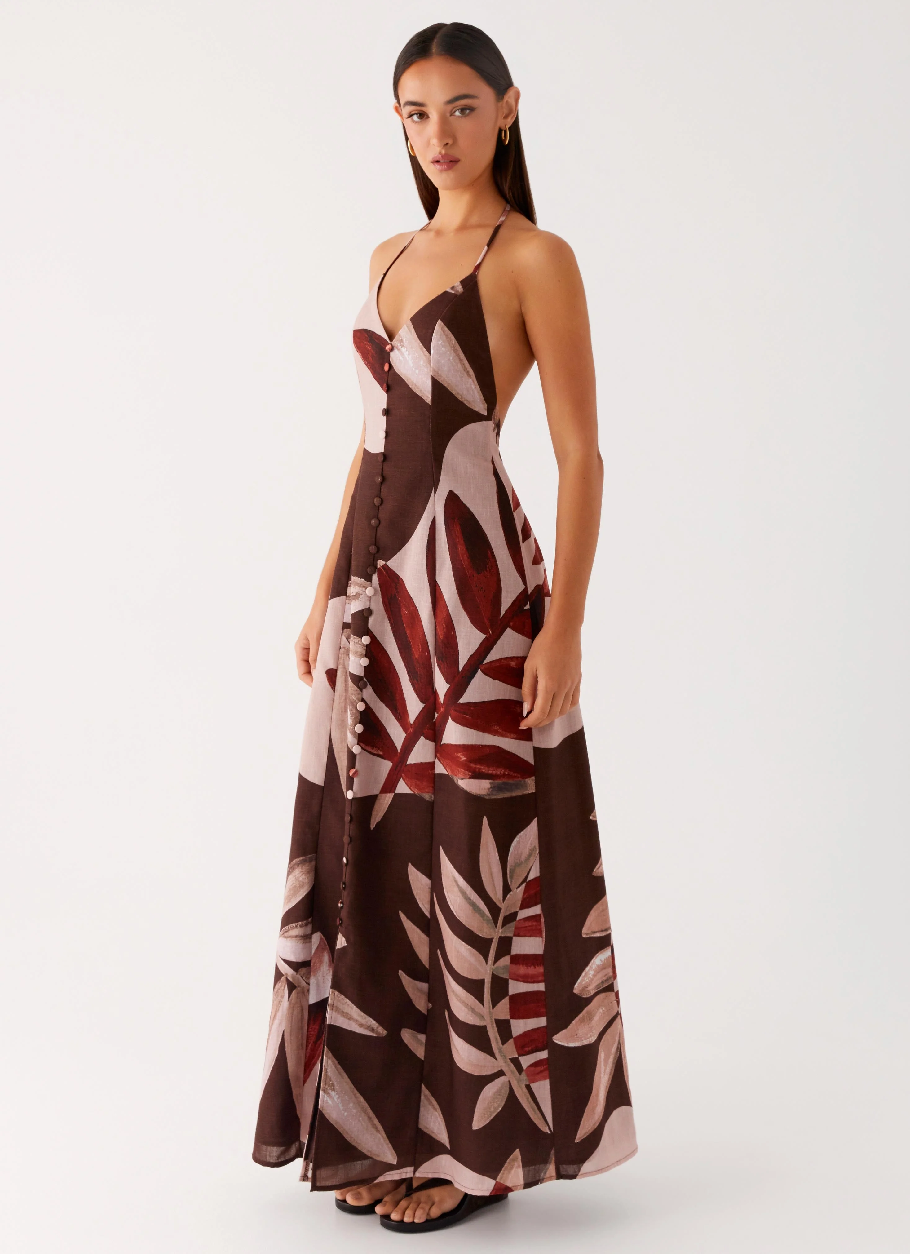 Autumn Linen Maxi Dress - Cinnamon Palm