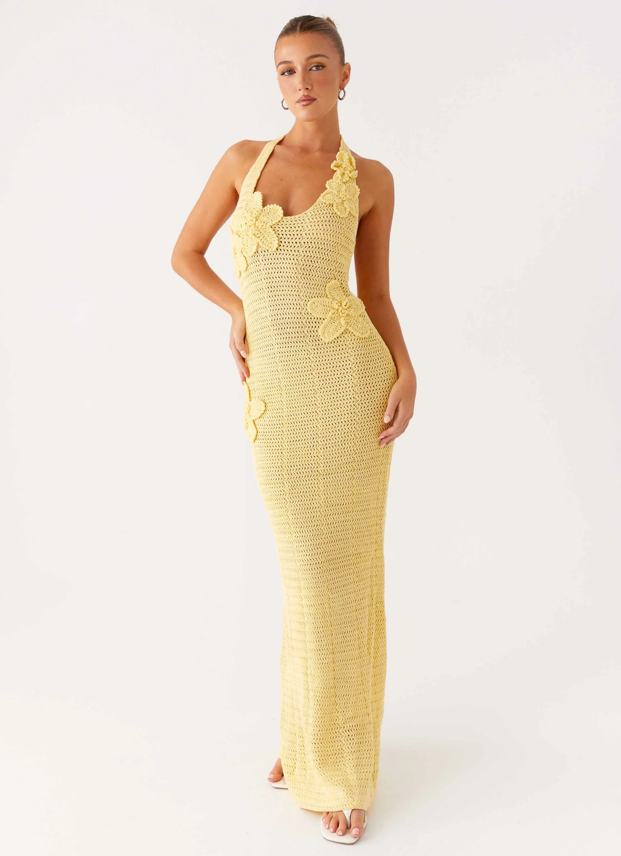Novalee Flower Crochet Maxi Dress - Yellow