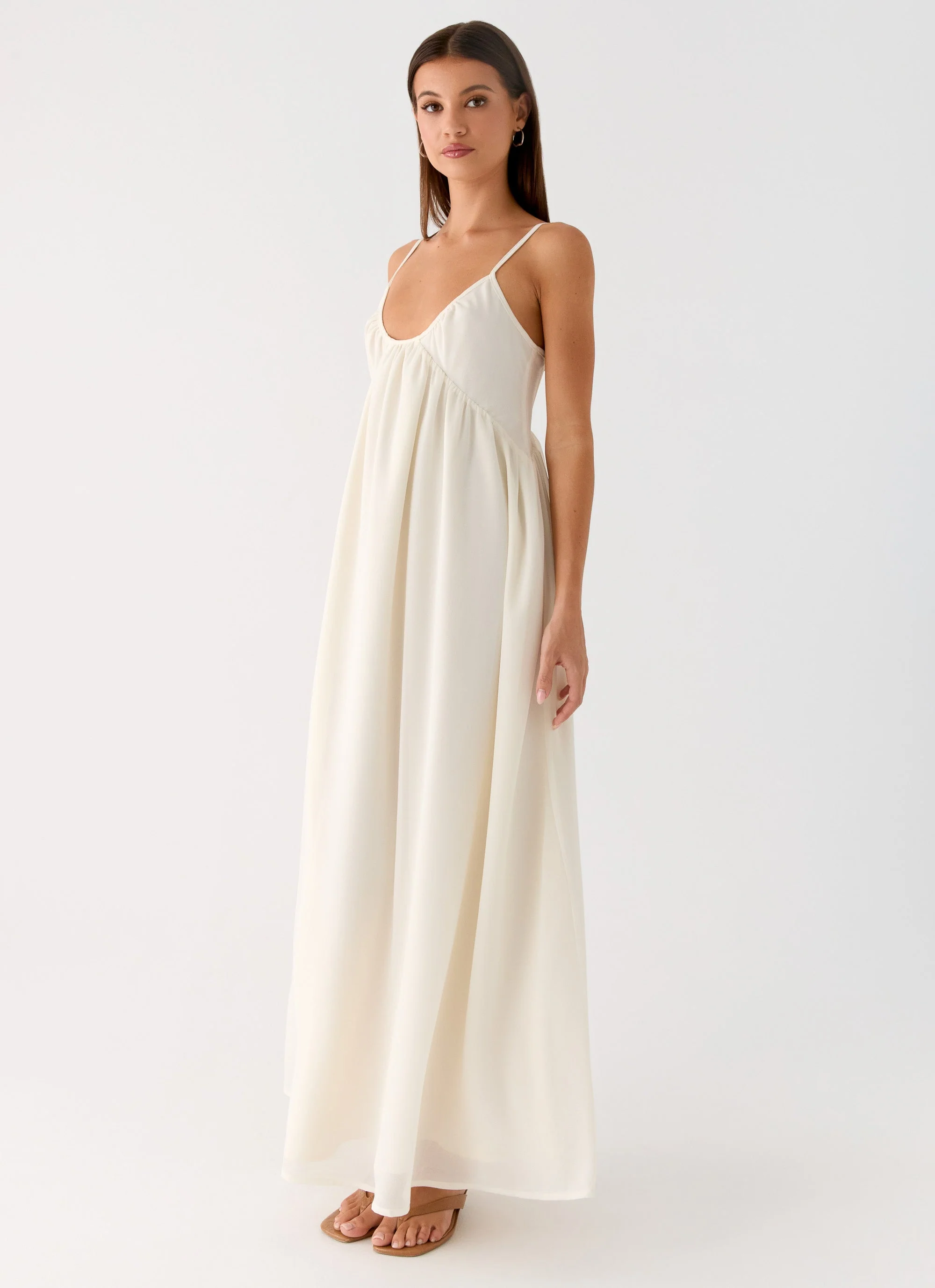 Whisperlight Chiffon Scooped Neck Maxi Dress - White