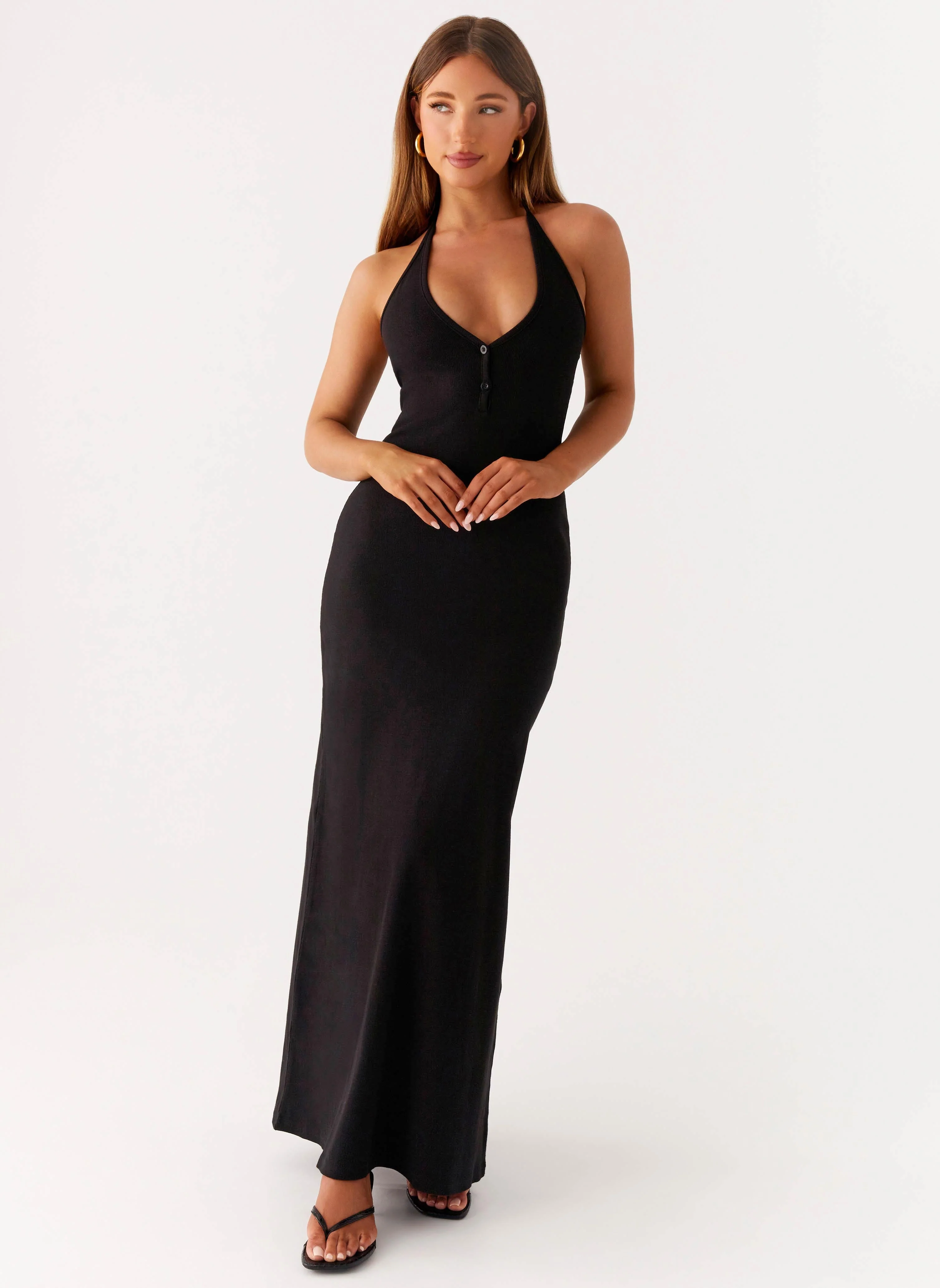 Yaselle Button Front Maxi Dress - Black
