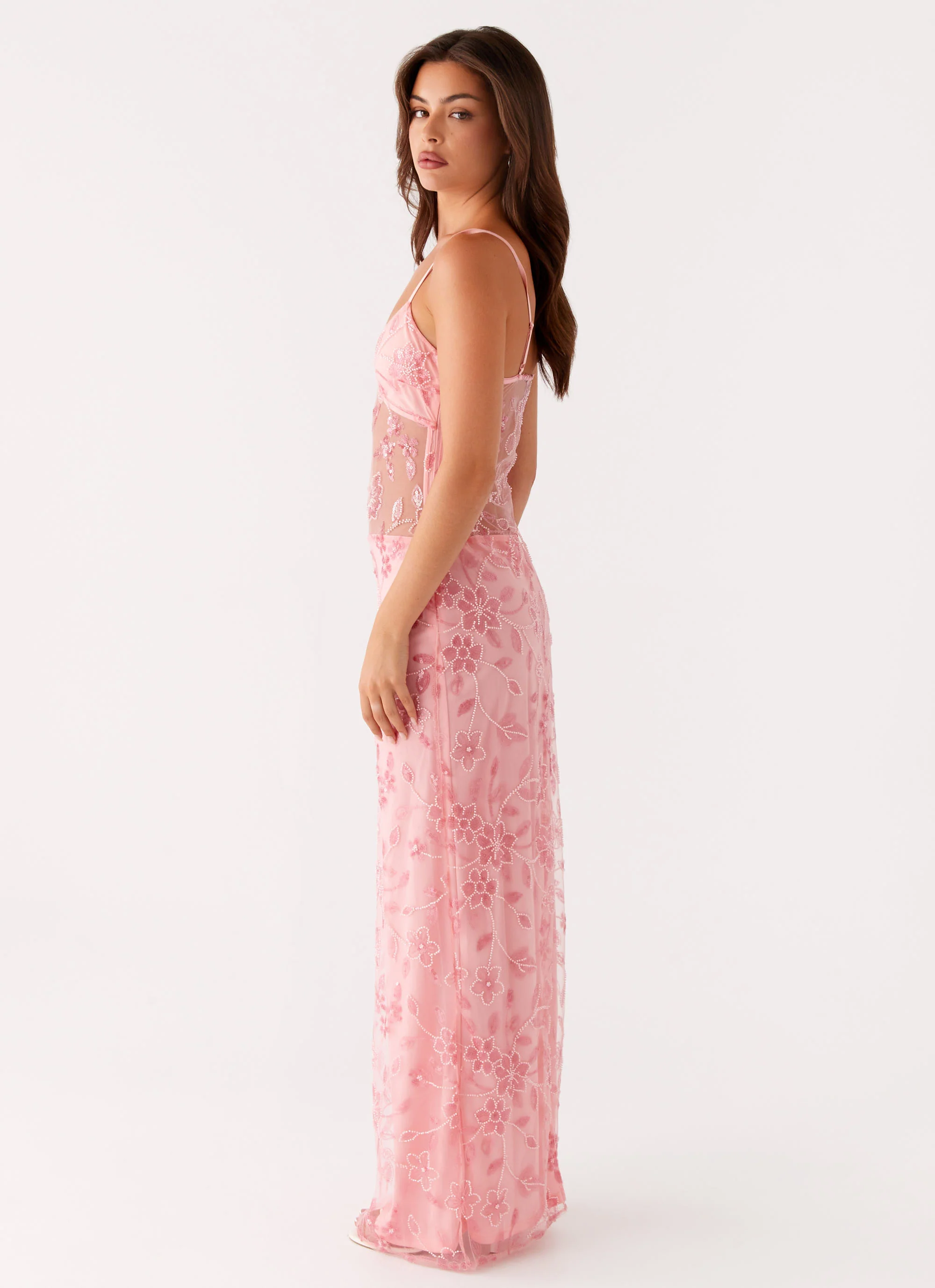 Akira Beaded Maxi Dress - Pink Orange