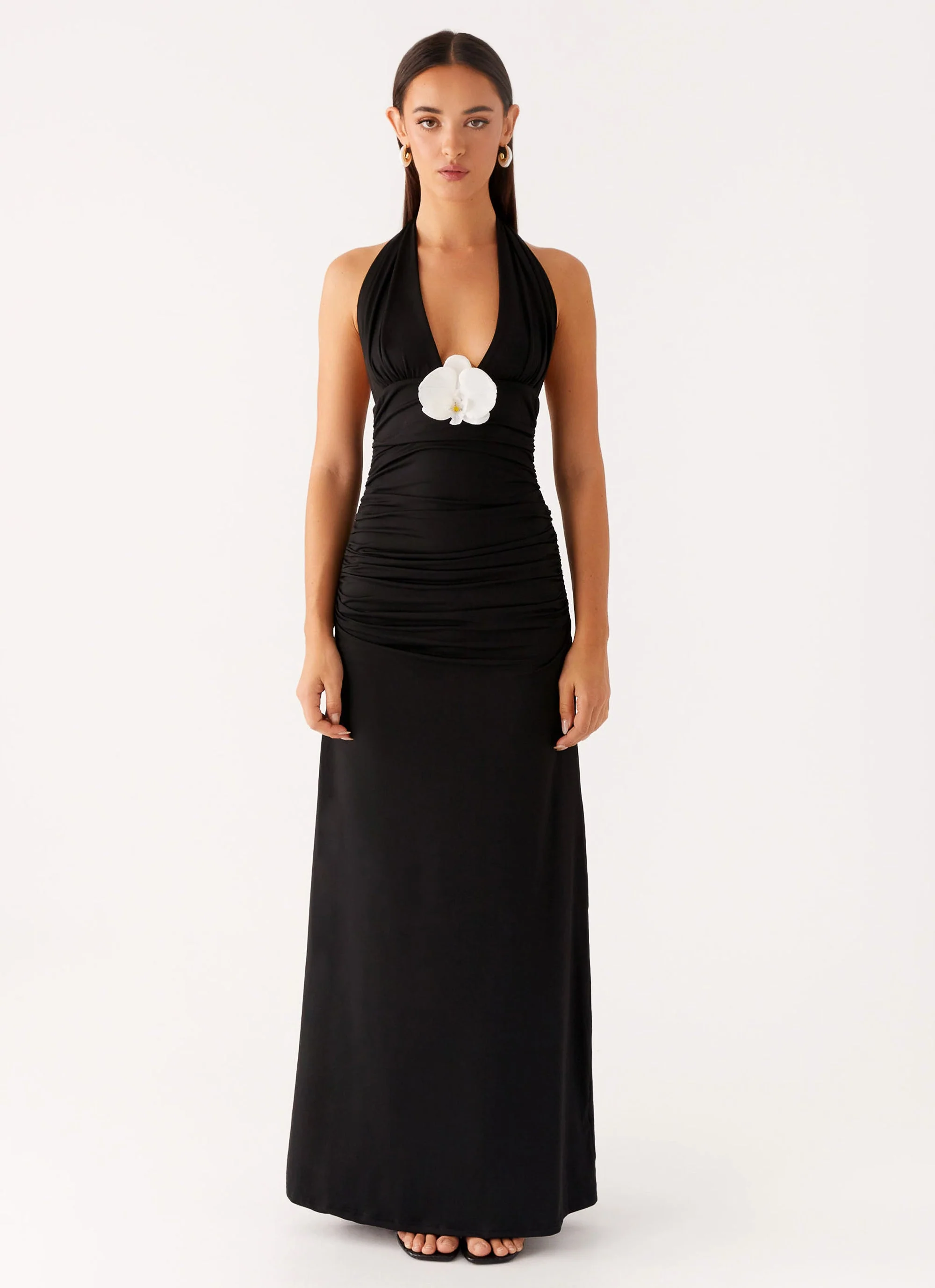 Adalie Halter Neck Midi Dress - Black