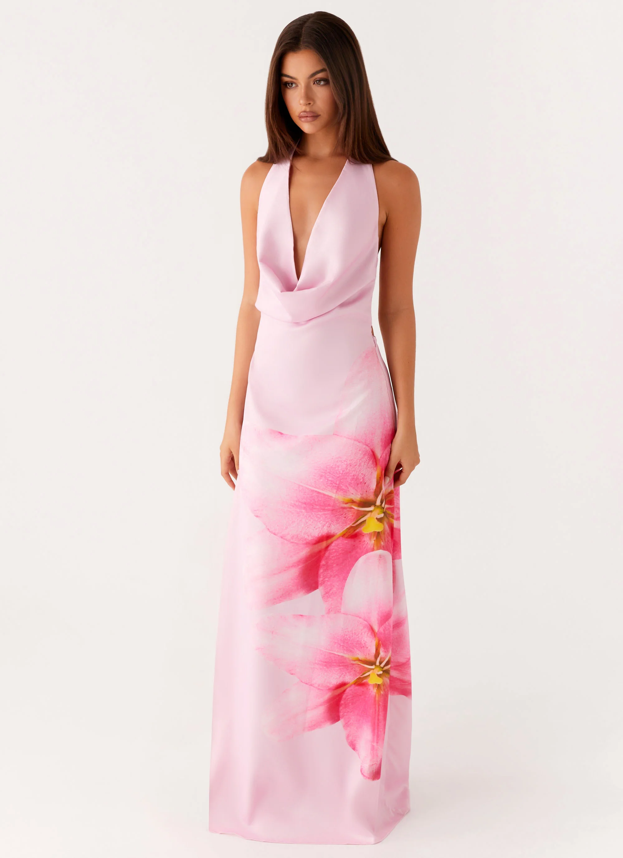 Bryony Cowl Maxi Dress - Pink