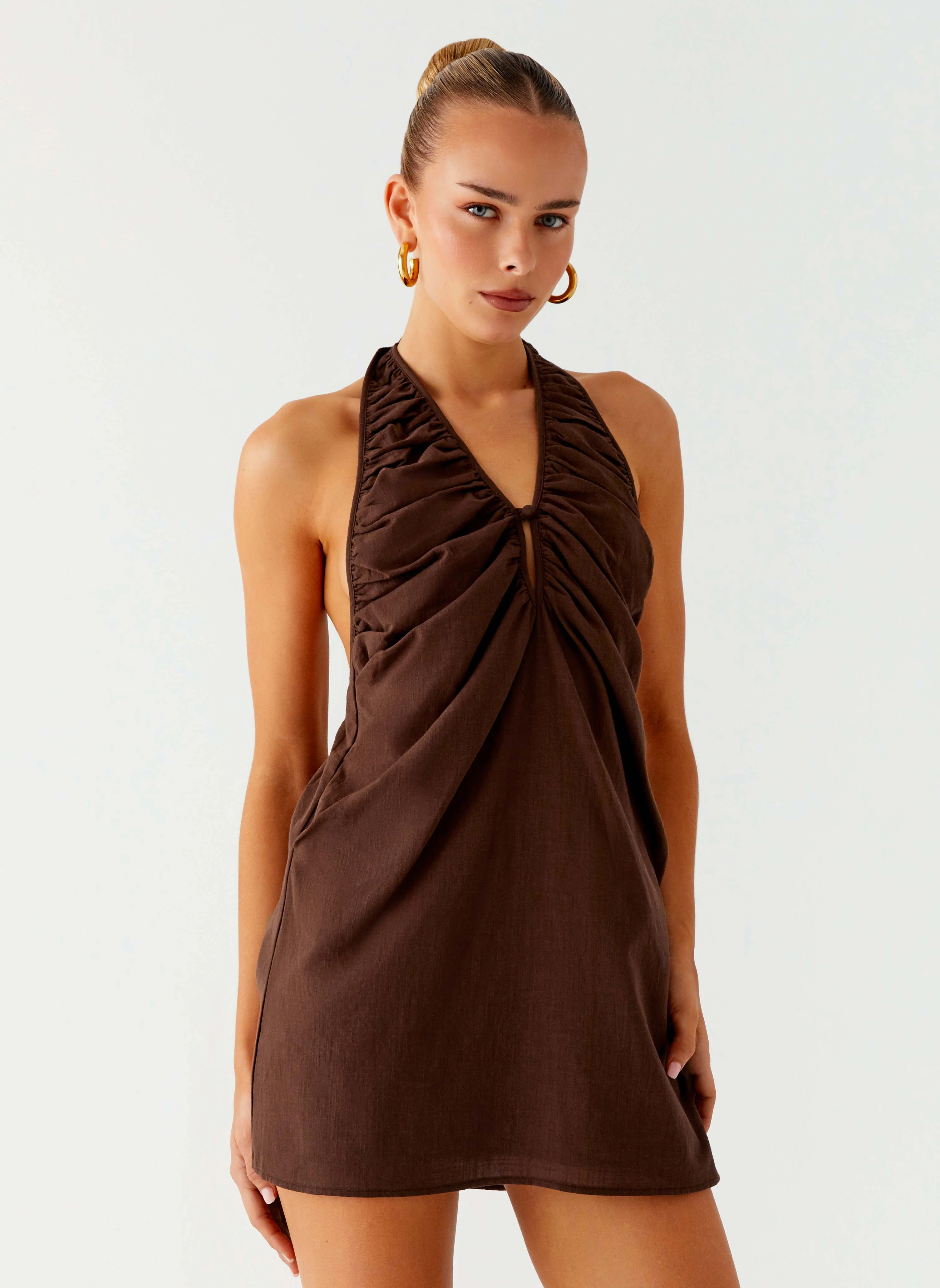 Jepsen Halter Mini Dress - Chocolate