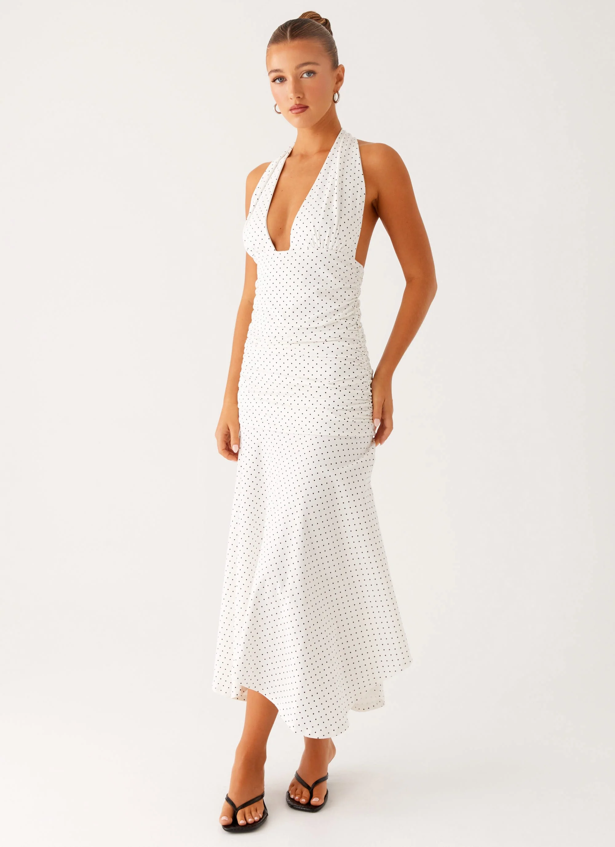 Grettana Halter Neck Midi Dress - White Polka Dot