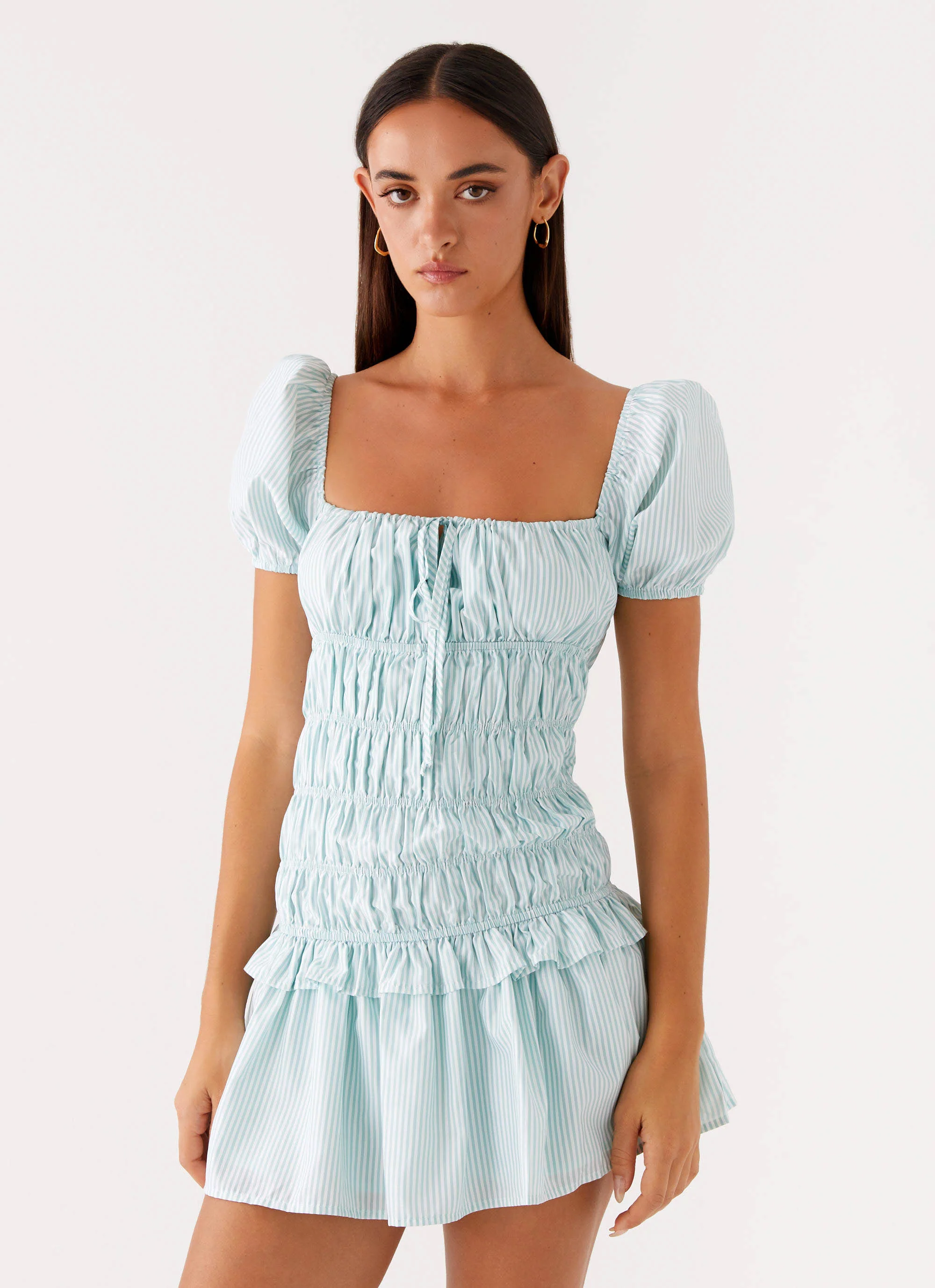 Yolene Mini Dress - Green Gingham