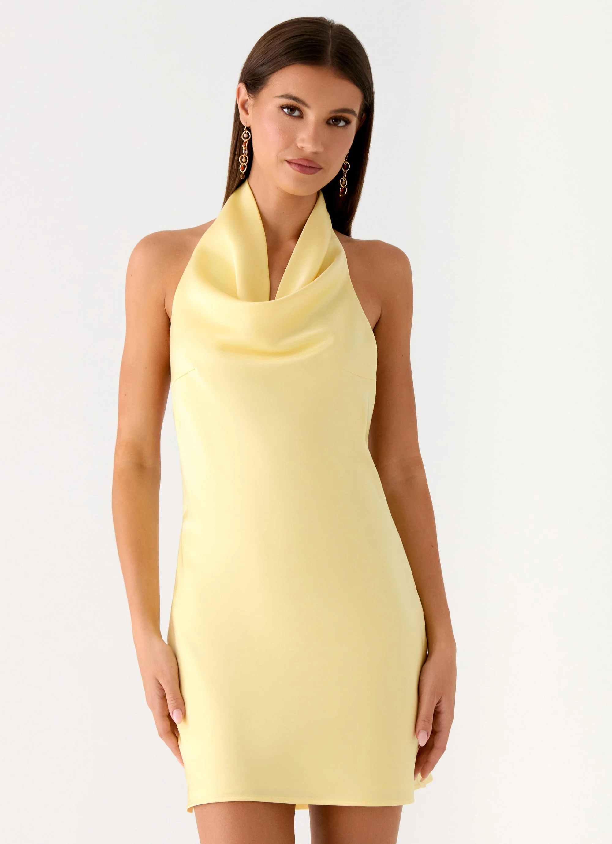 Soft Focus Cowl Neck Mini Dress - Yellow