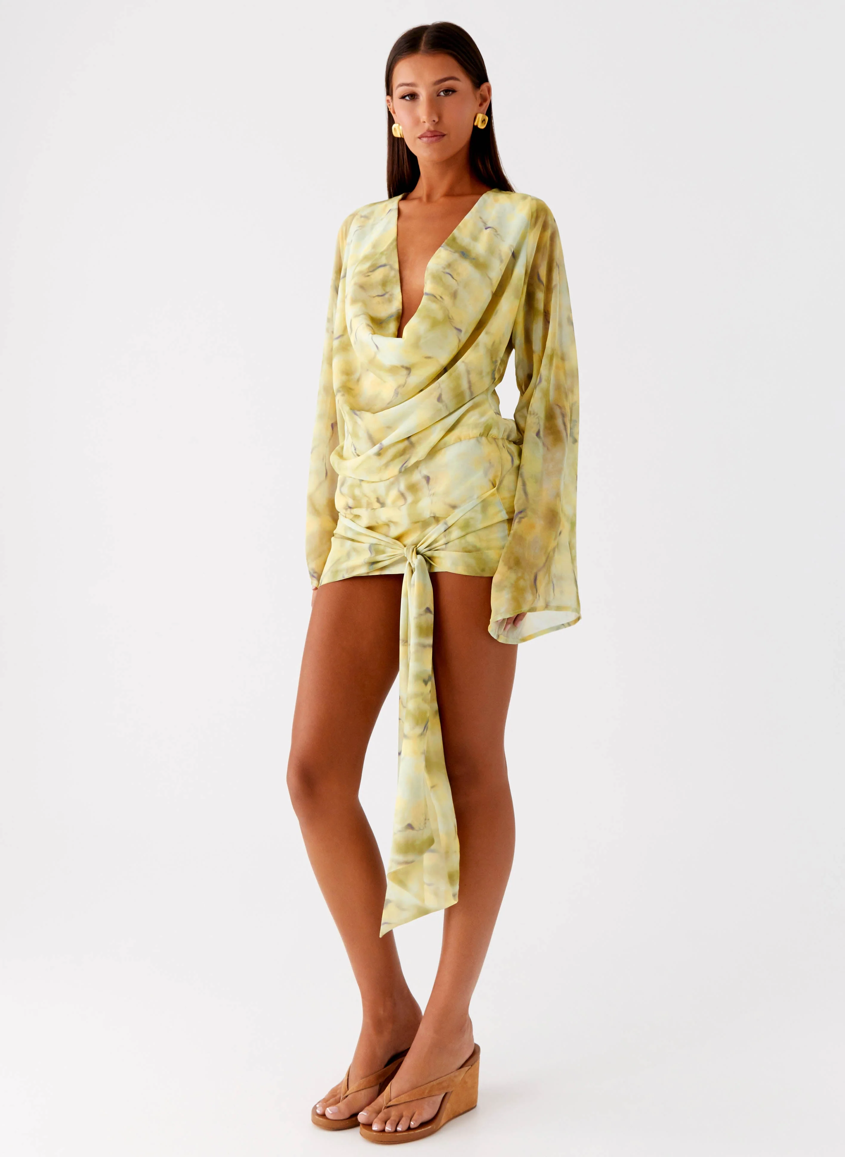 Sorrel Long Sleeve Mini Dress - Yellow Tie Dye