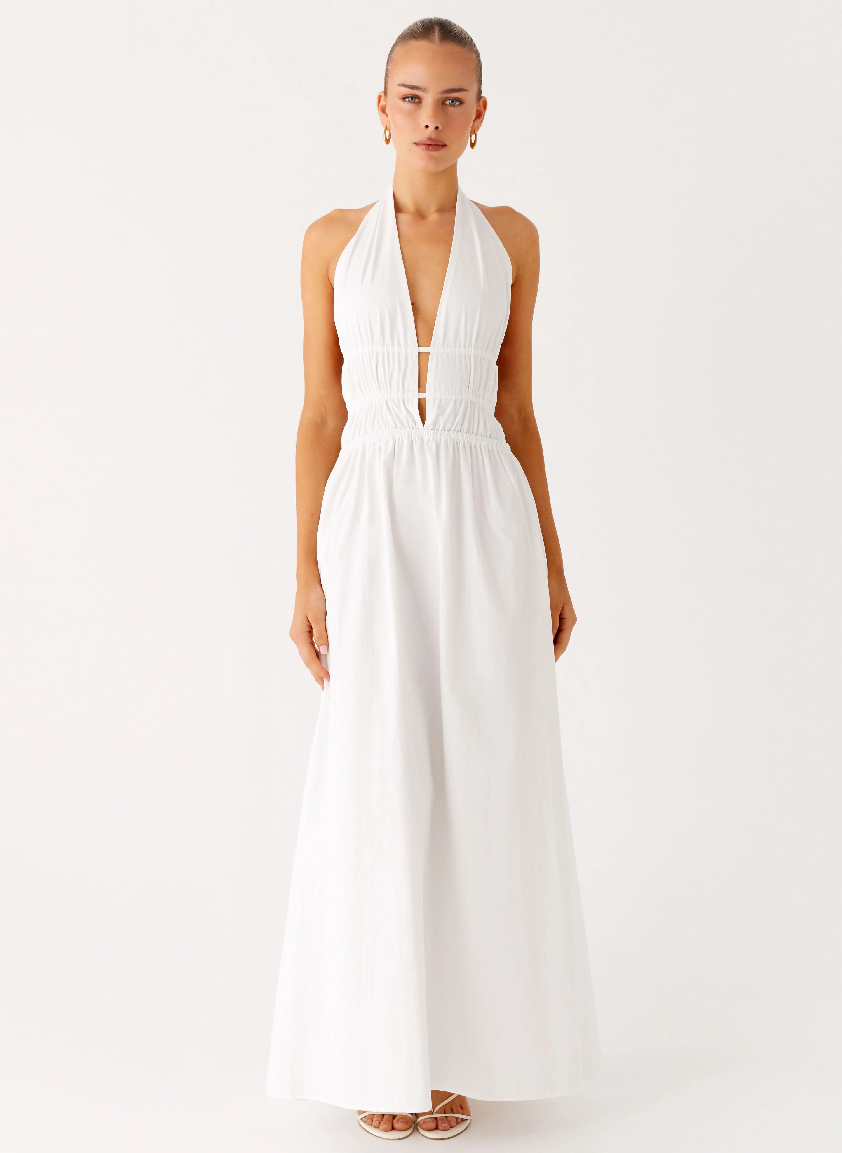 Figaro Halter Maxi Dress - White