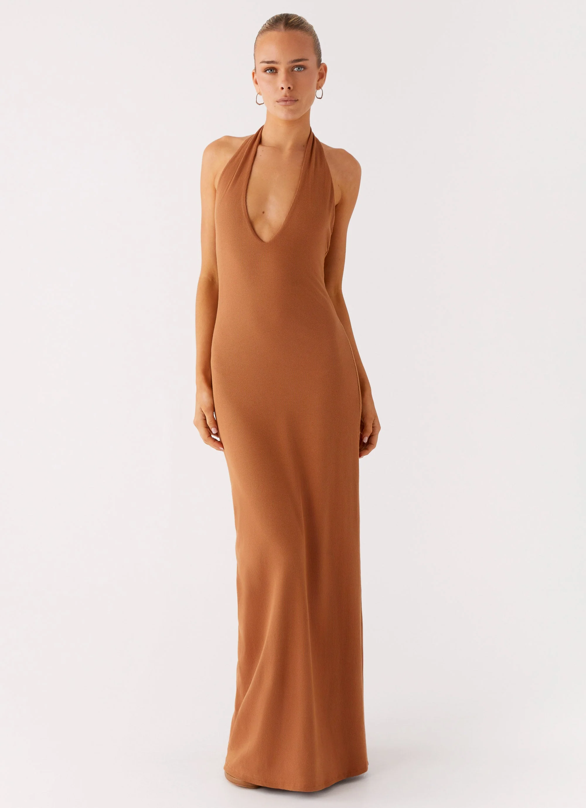 Plunge For You Maxi Dress - Tan