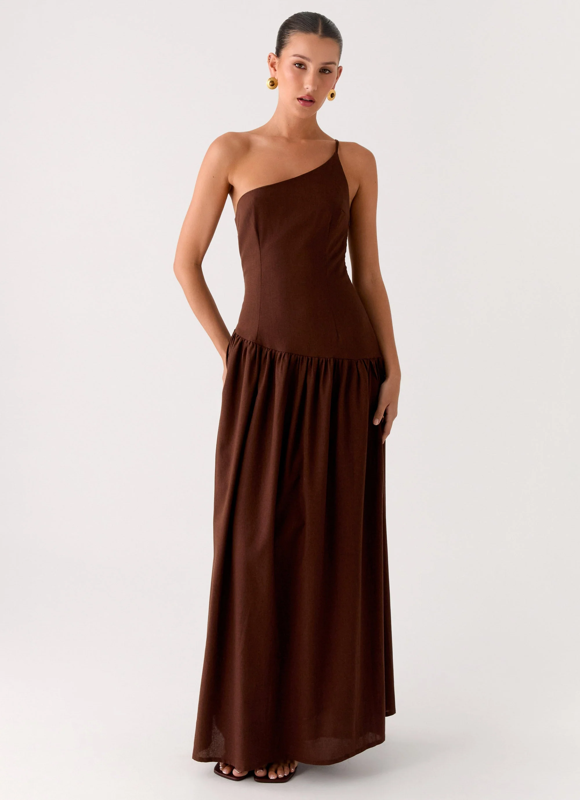 Thinking About You Linen Maxi Dress - Brown