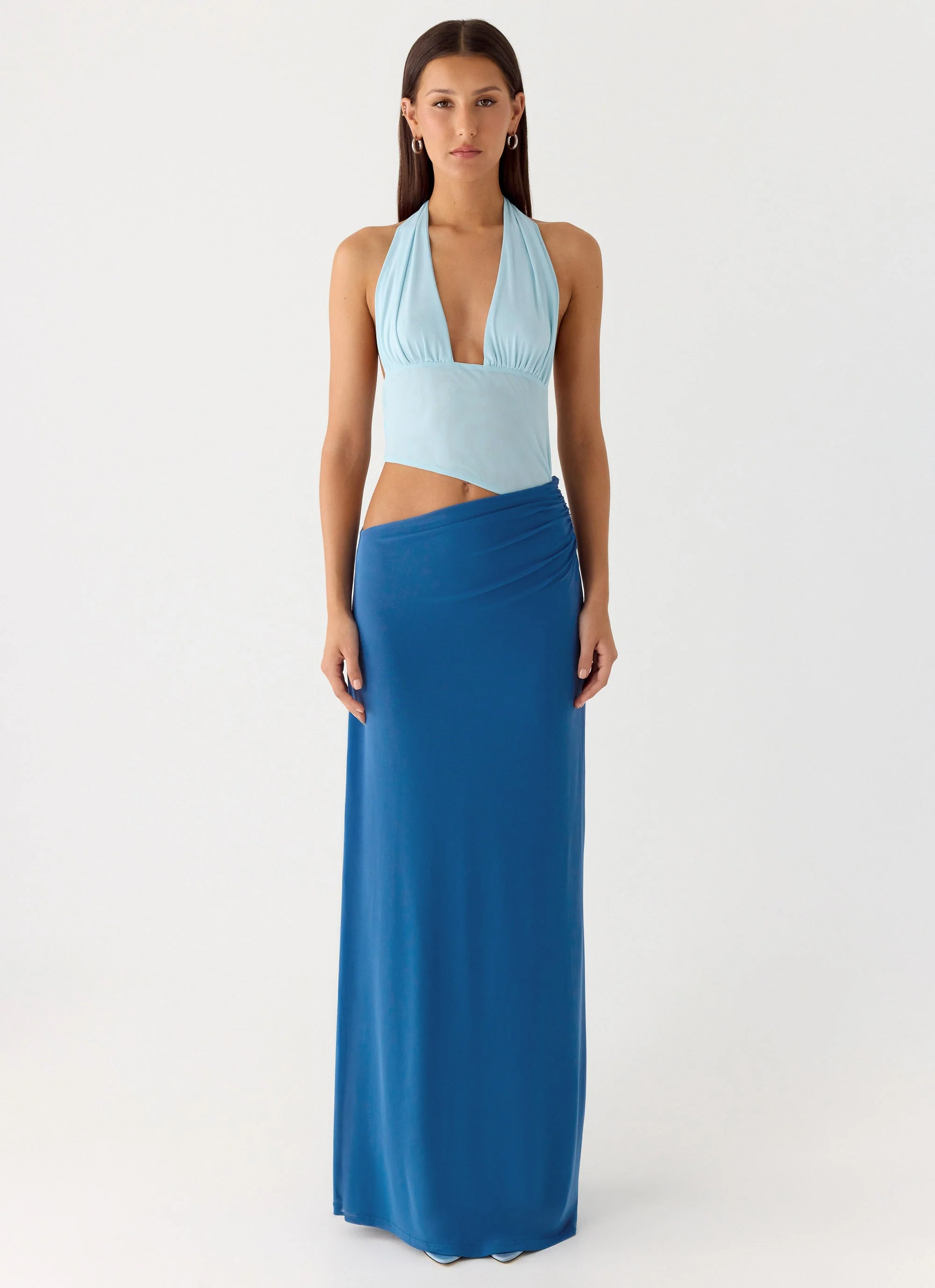 Saresther Halter Neck Maxi Dress - Blue