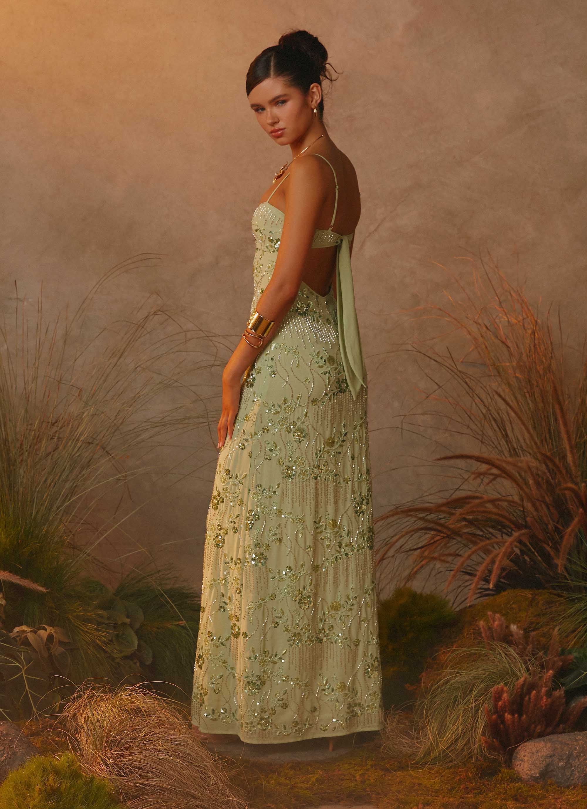 Celandine Beaded Maxi Dress - Lime