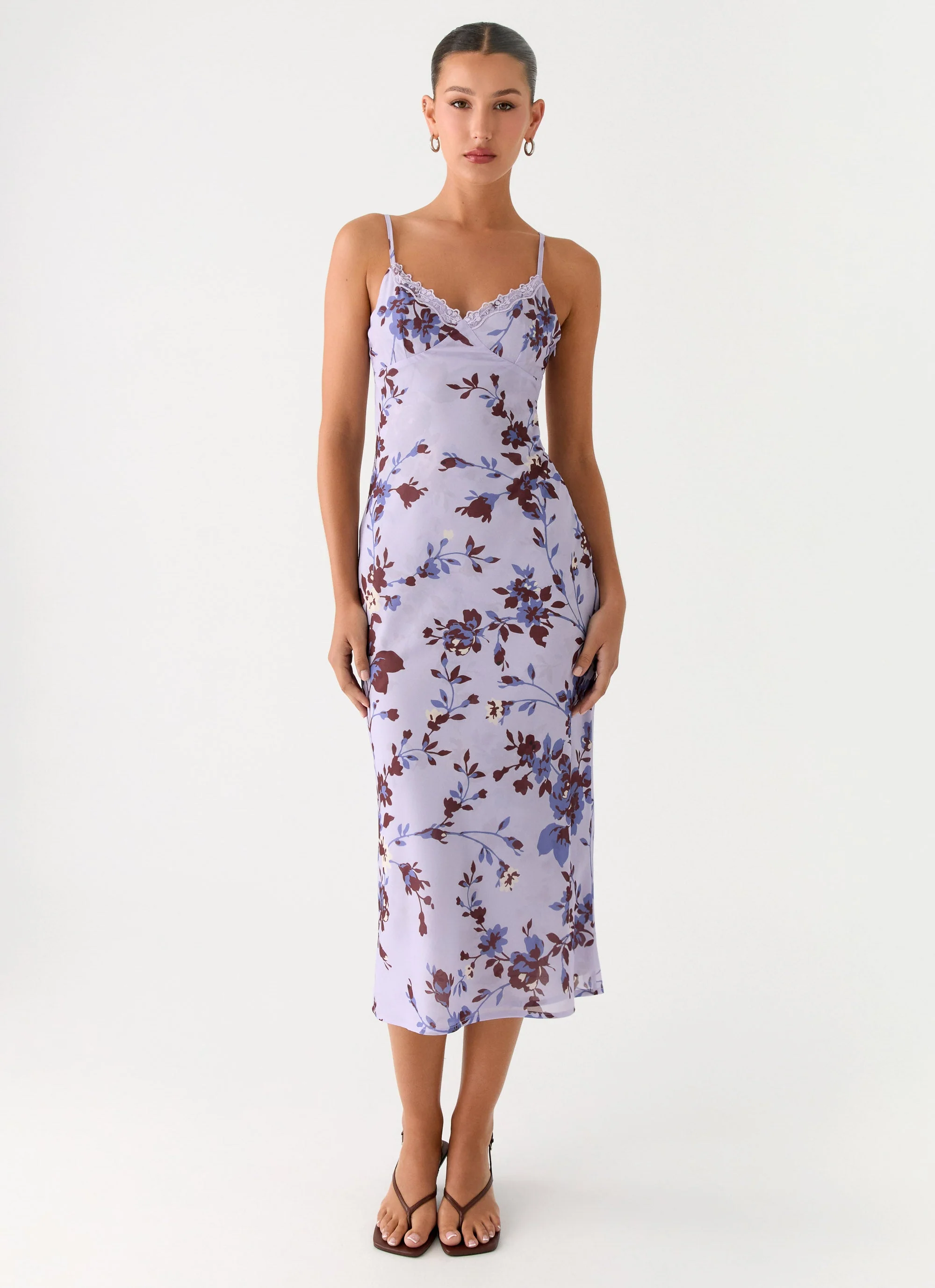 Bluma Lace Trim Midi Dress - Antique Lilac Floral