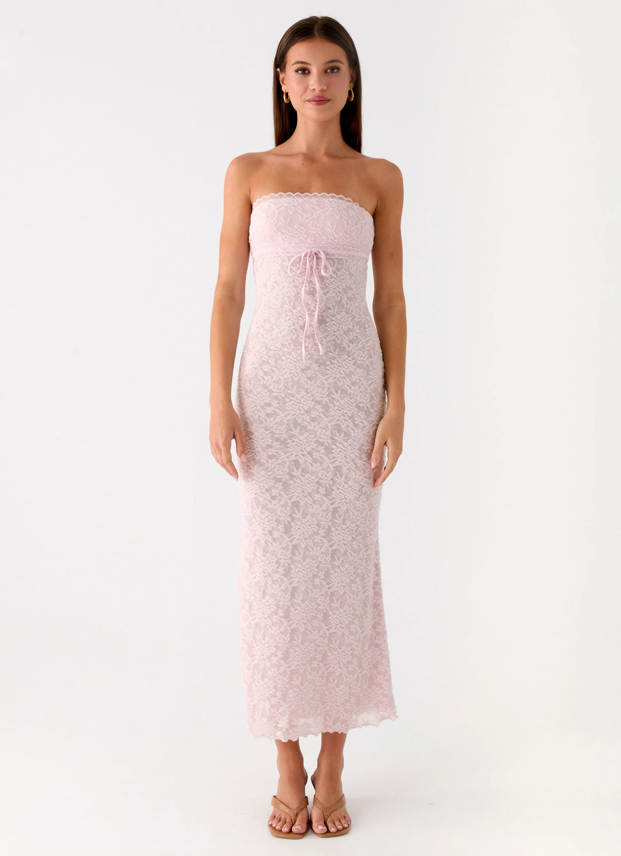 Alida Strapless Jacquard Midi Dress - Pink