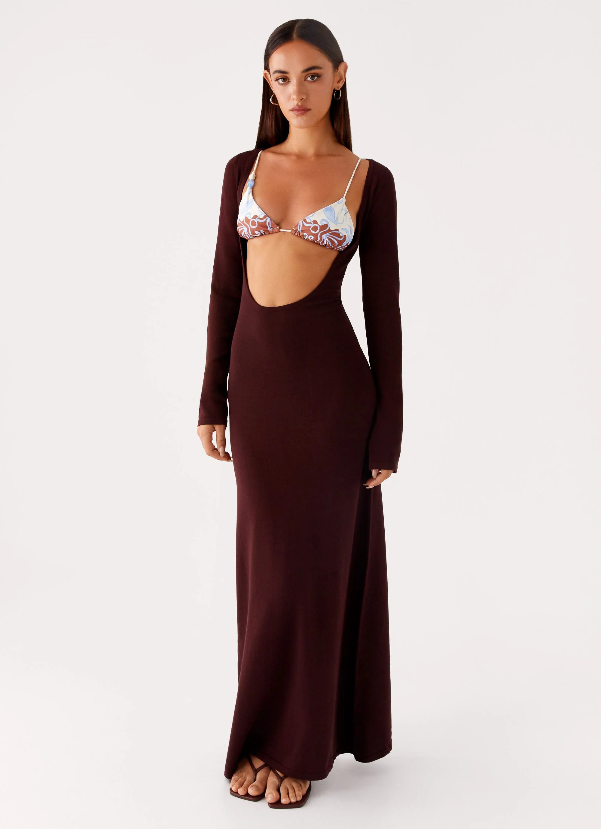 Adora Long Sleeve Knit Maxi Dress - Chocolate