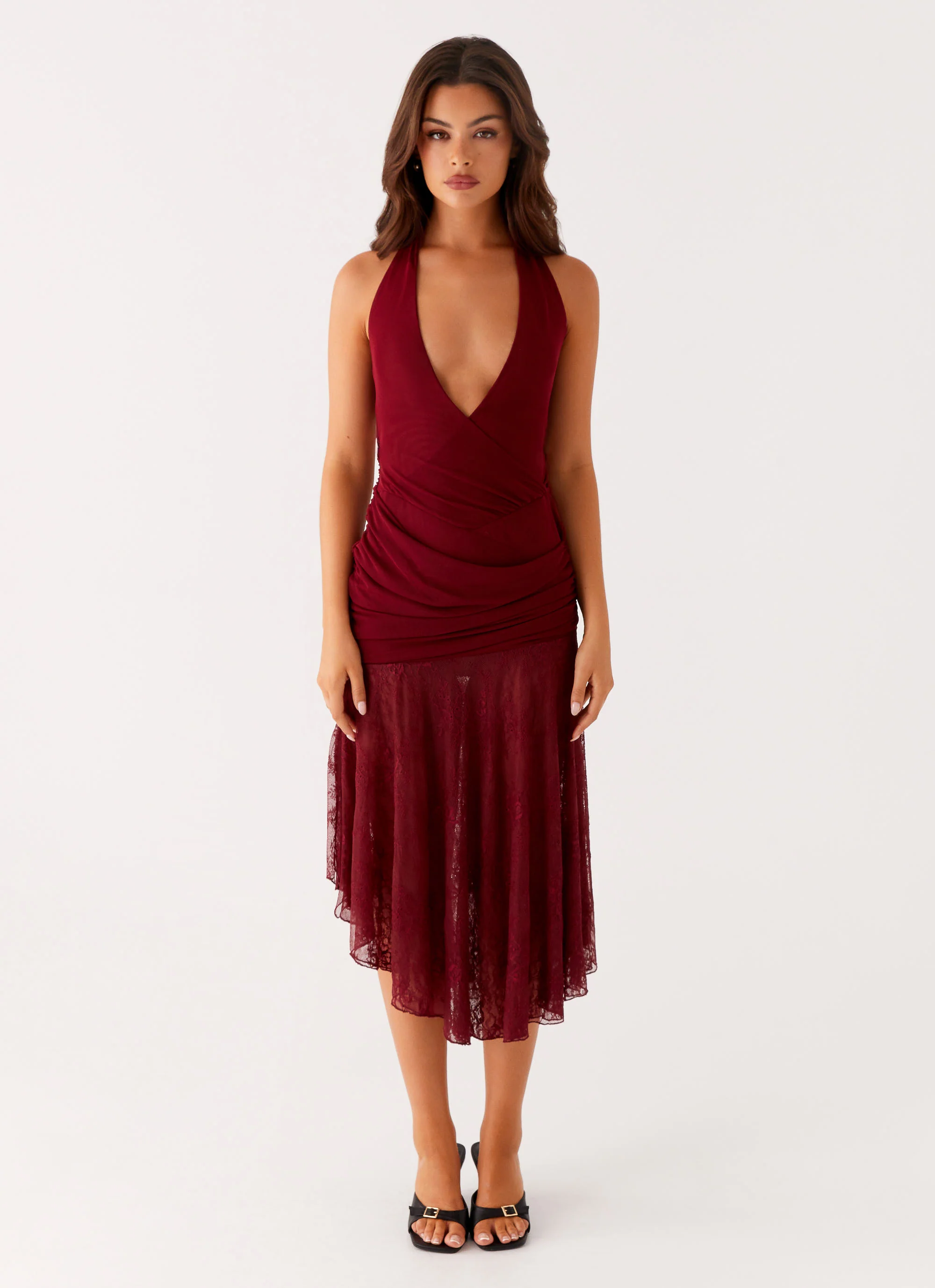 Burnout Midi Dress - Maroon