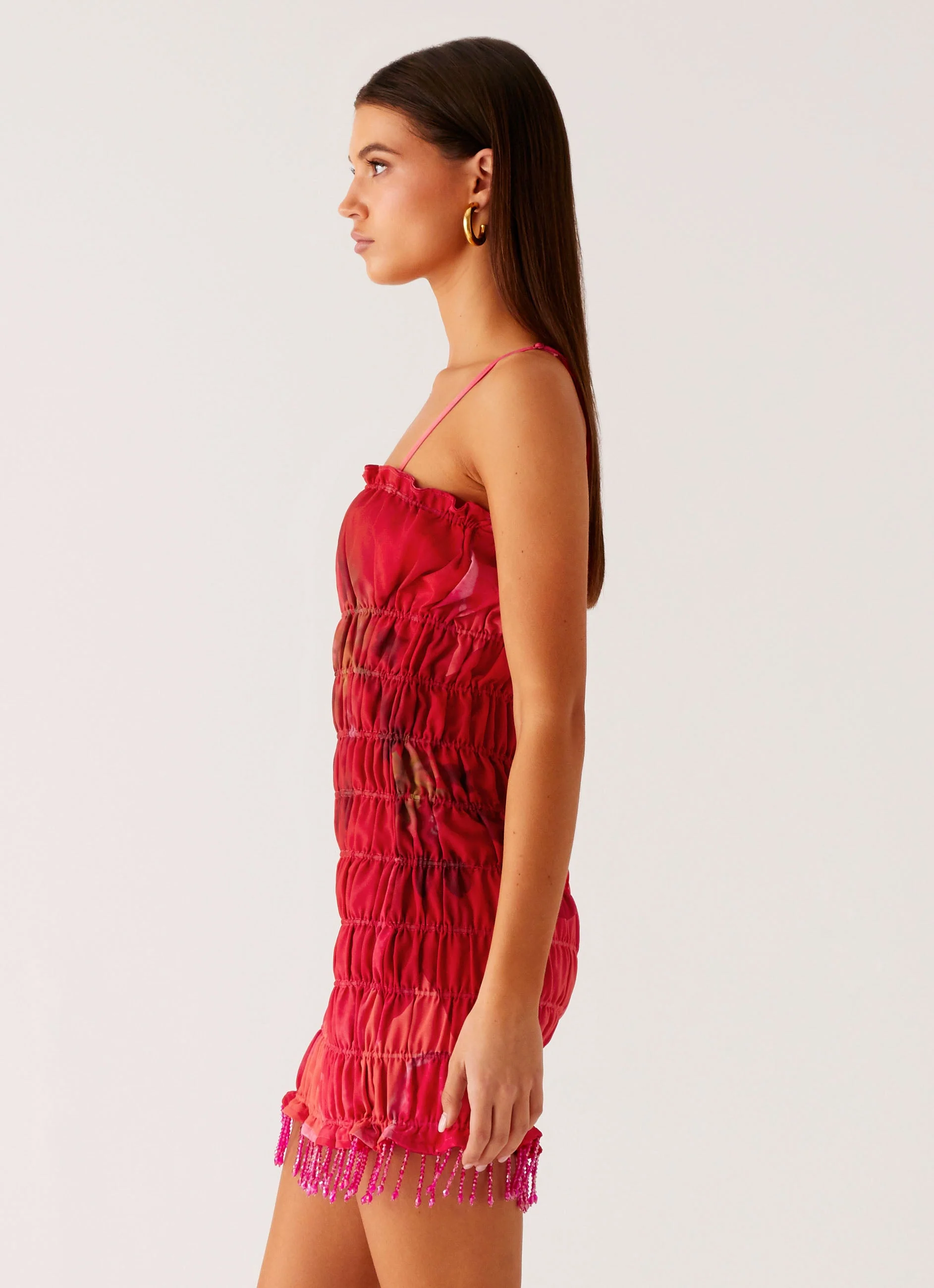 Refresh Me Chiffon Mini Dress - Peach Watermelon Flower