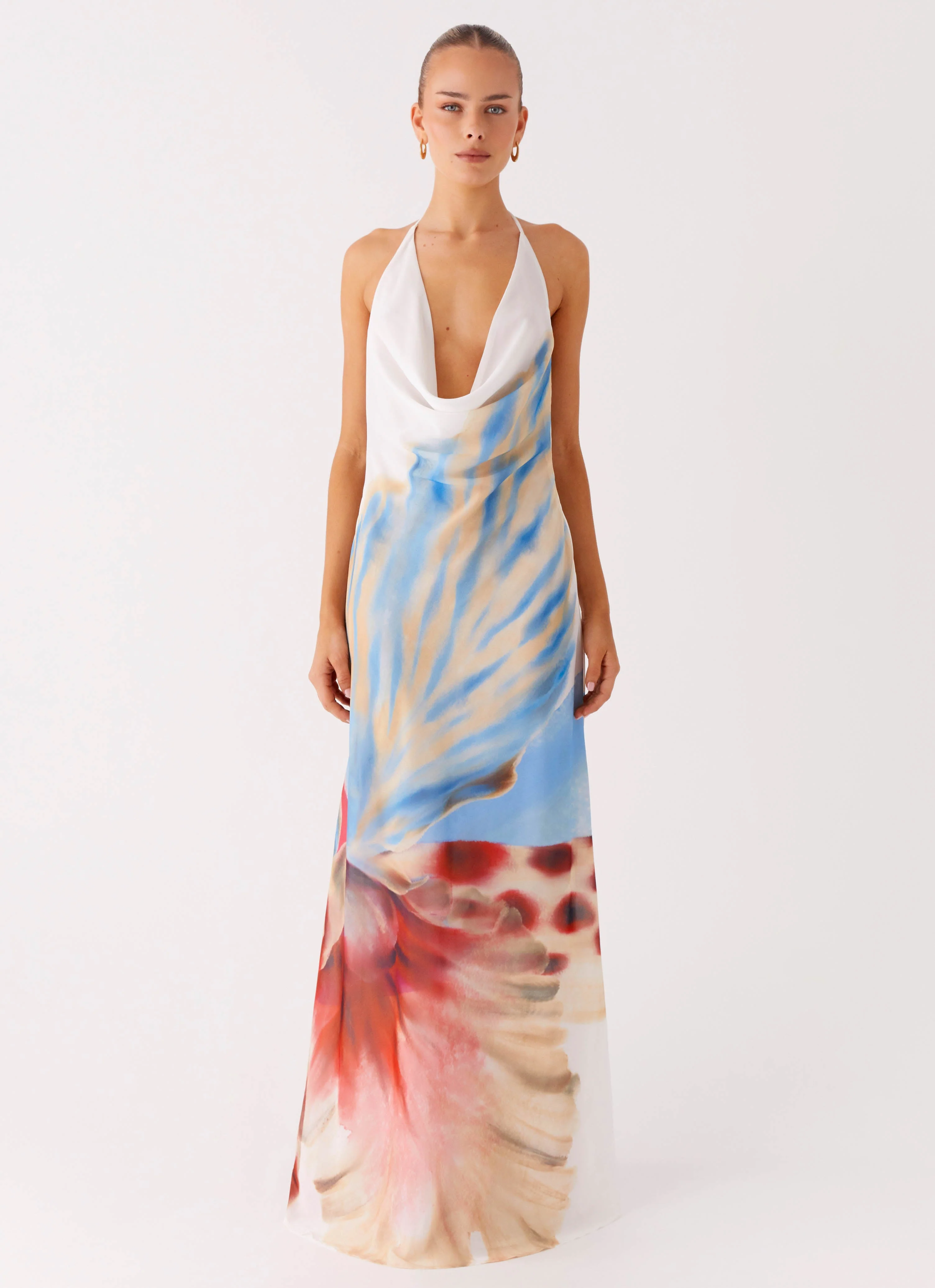 Stars Align Cowl Maxi Dress - White Sea Bloom