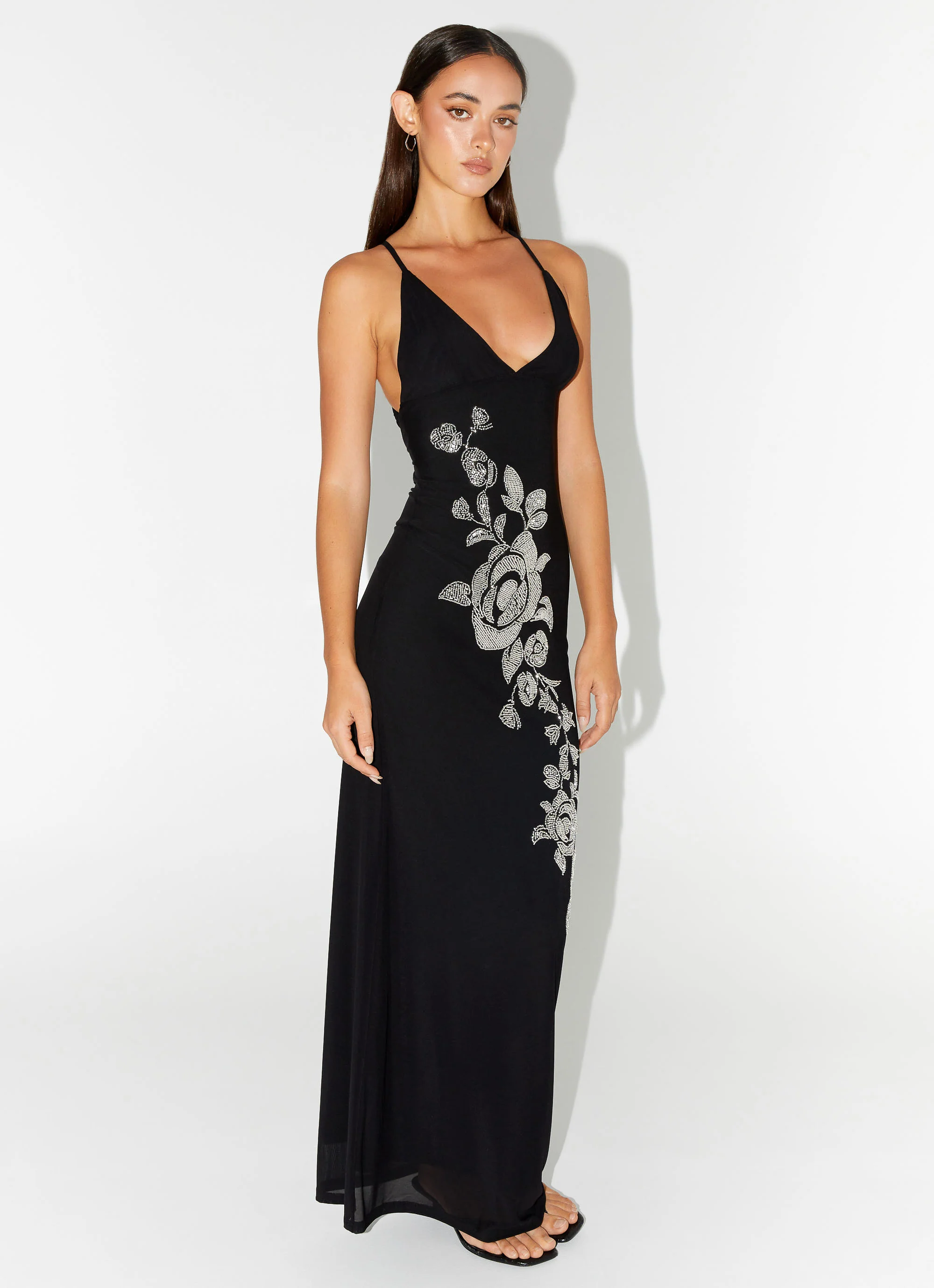Beki Beaded Mesh Maxi Dress - Black