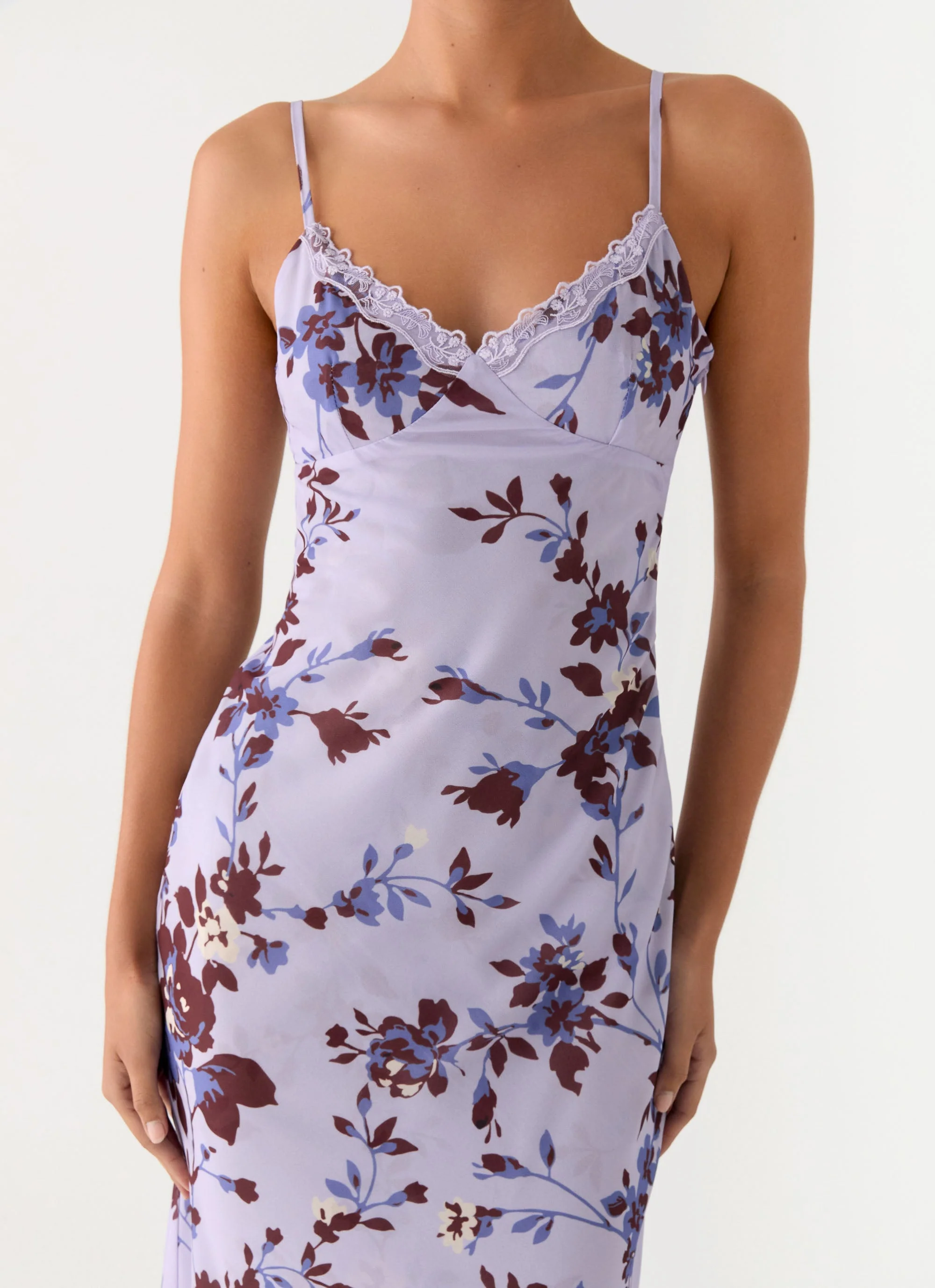 Bluma Lace Trim Midi Dress - Antique Lilac Floral