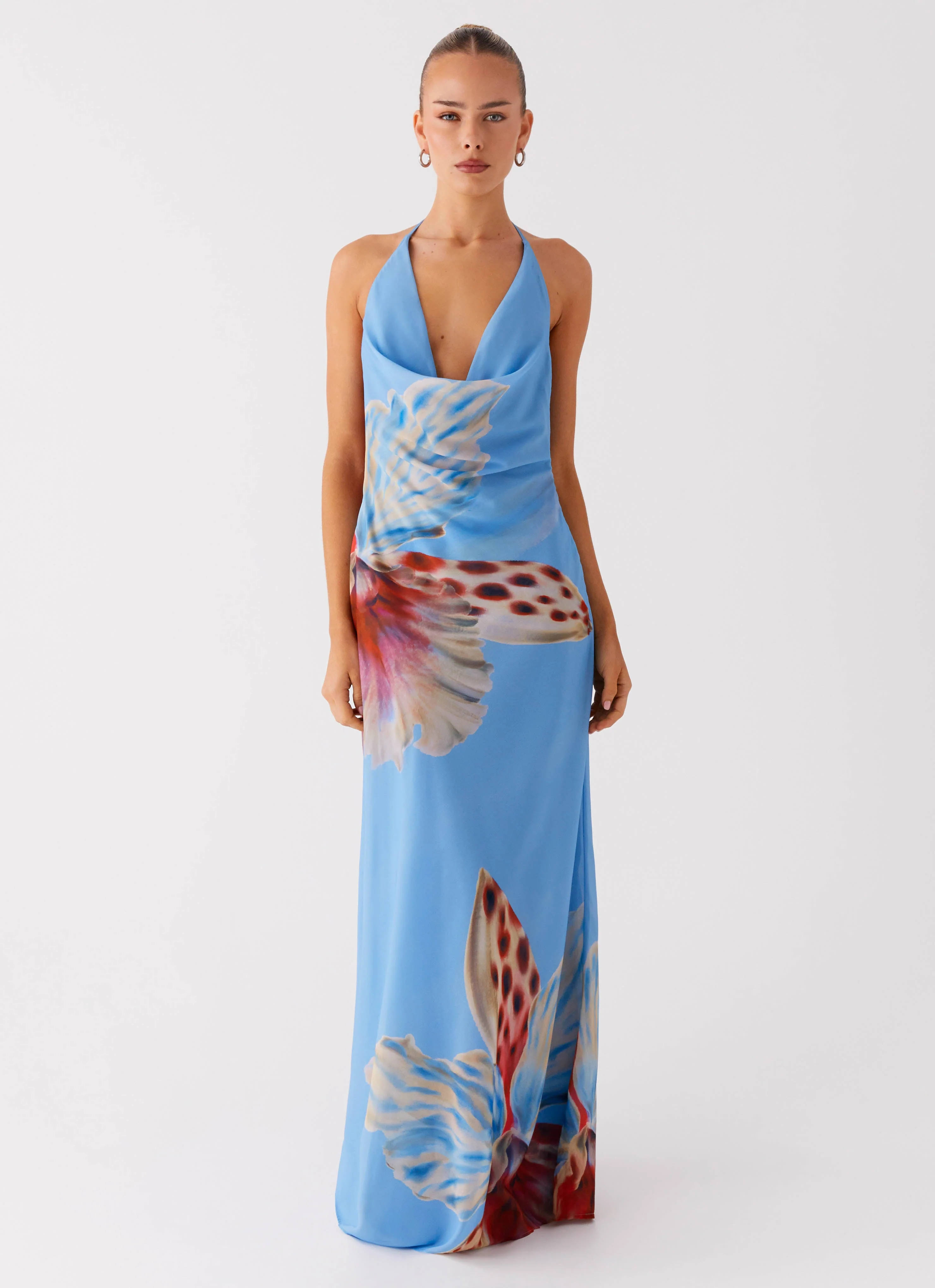 Stars Align Cowl Maxi Dress - Deep Sea Bloom
